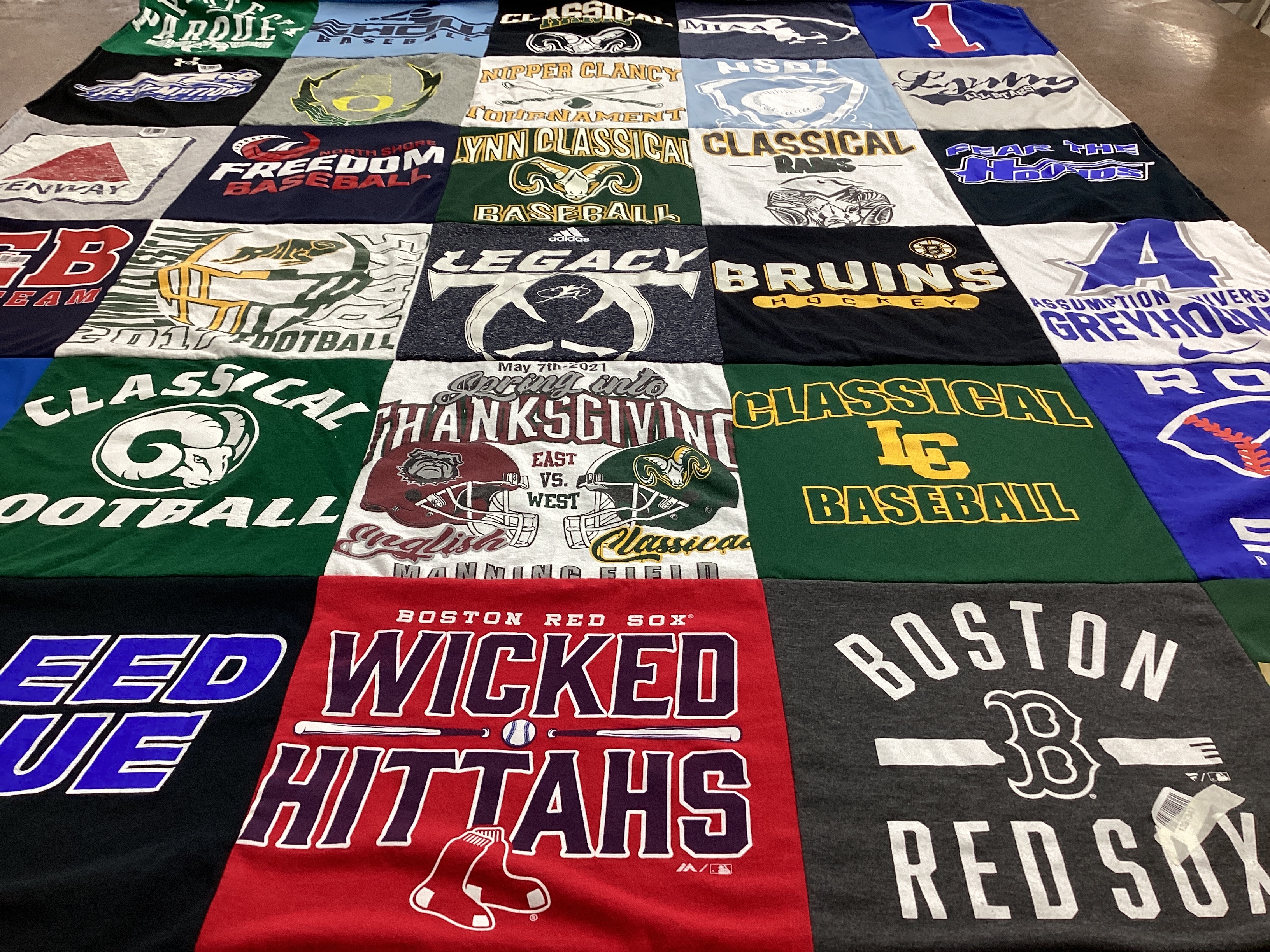 T-shirt quilt featuring boston red sox, bruins hockey by Sheila from MA