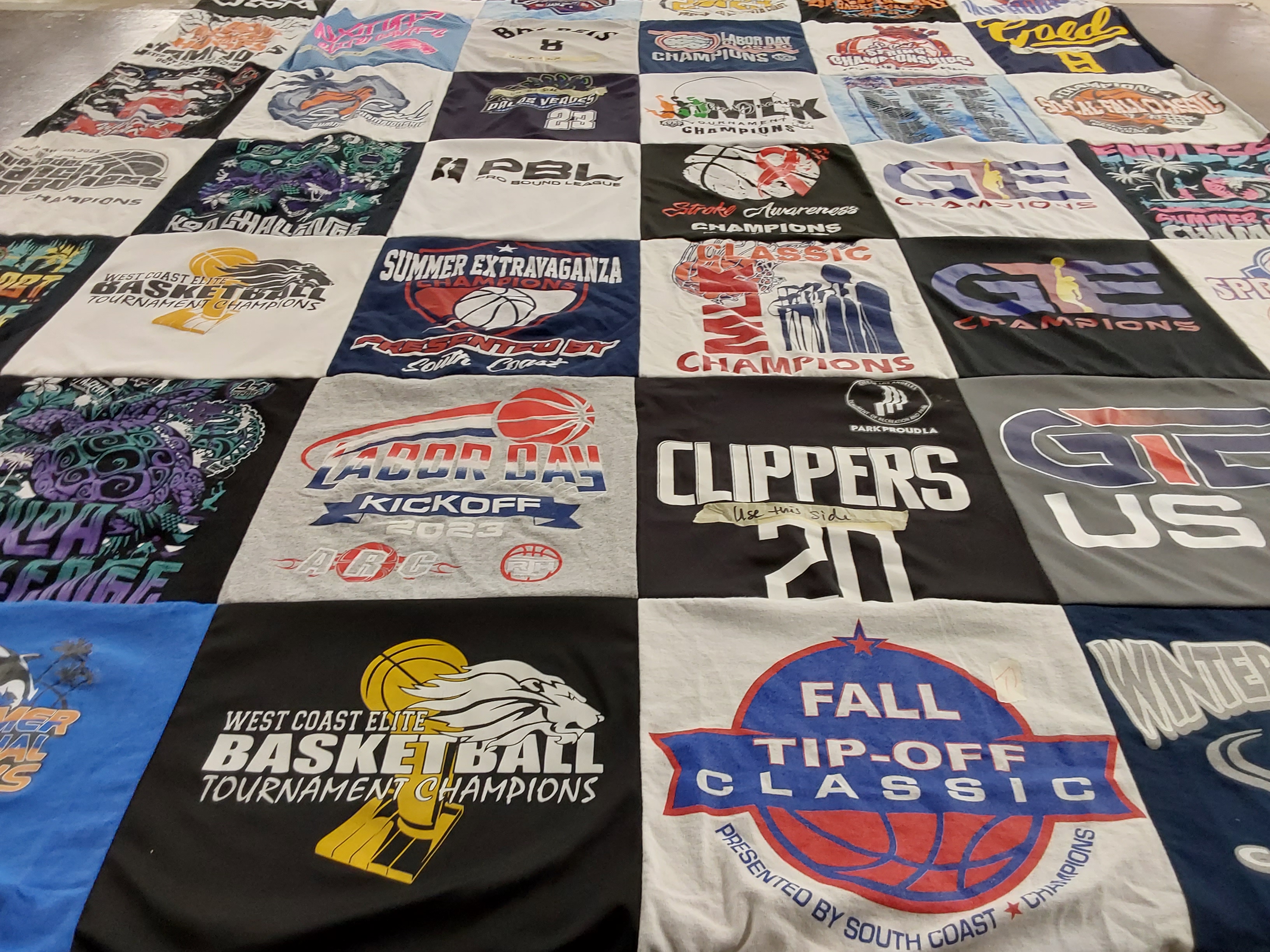 T-shirt quilt with basketball, tournaments themes by Nancy from CA