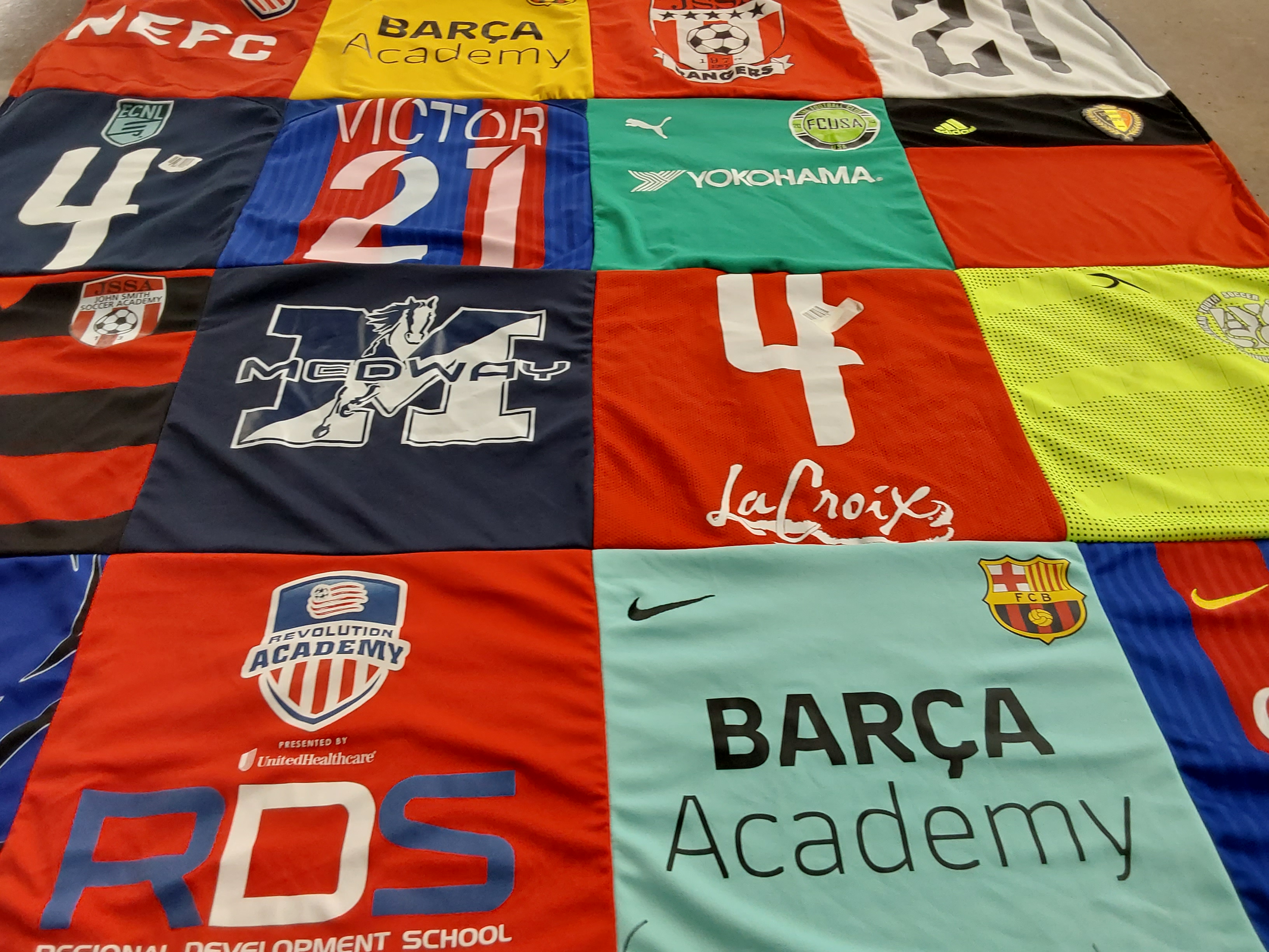 T-shirt quilt with soccer, sports themes by Isabelle from MA