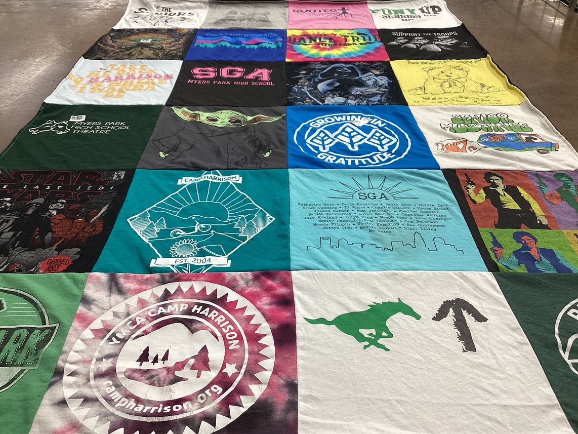 T-shirt quilt from myers park high school by Robin from CA