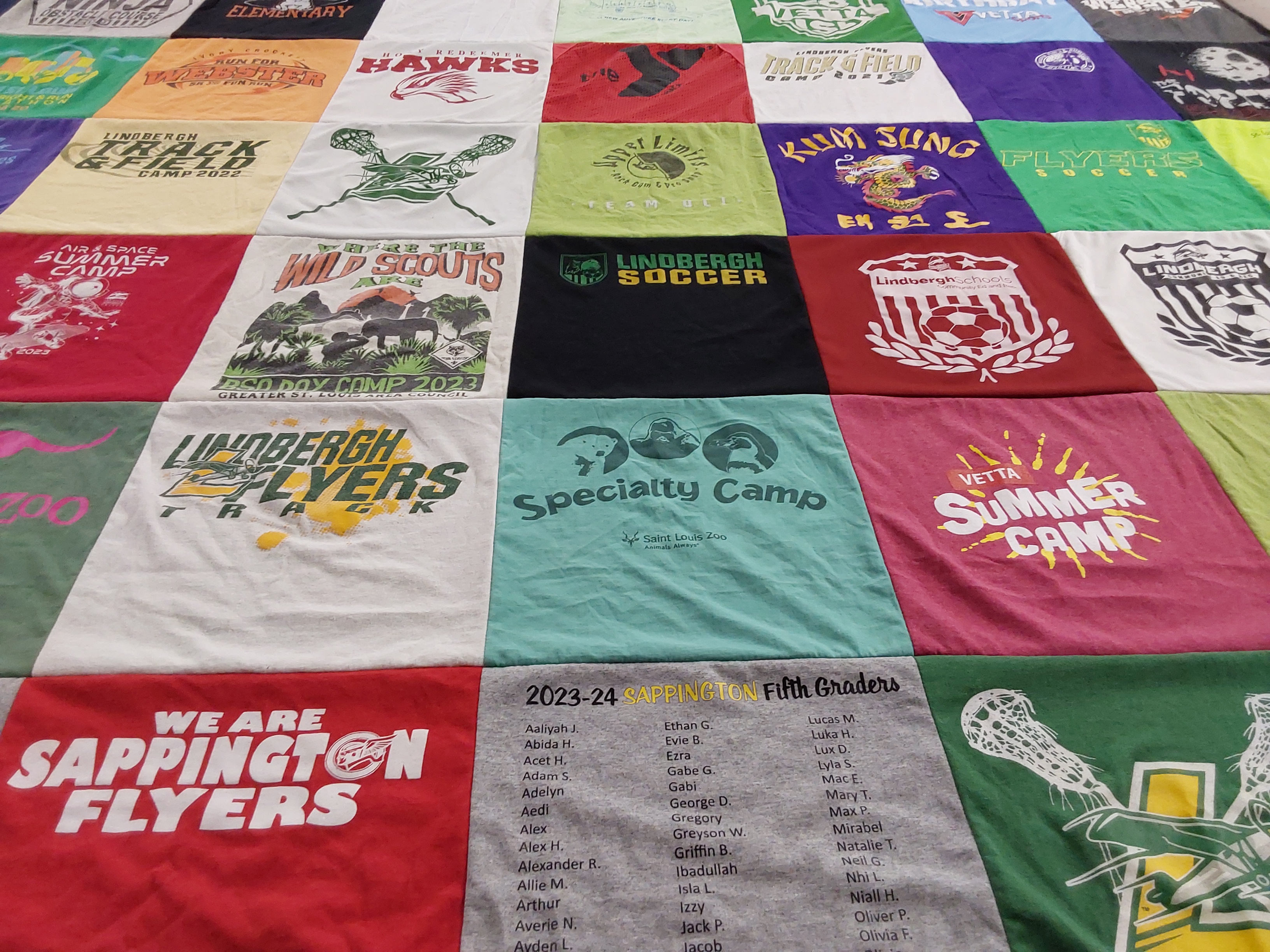 T-shirt quilt featuring lindbergh flyers soccer, lindbergh flyers track by Caitlin from MO