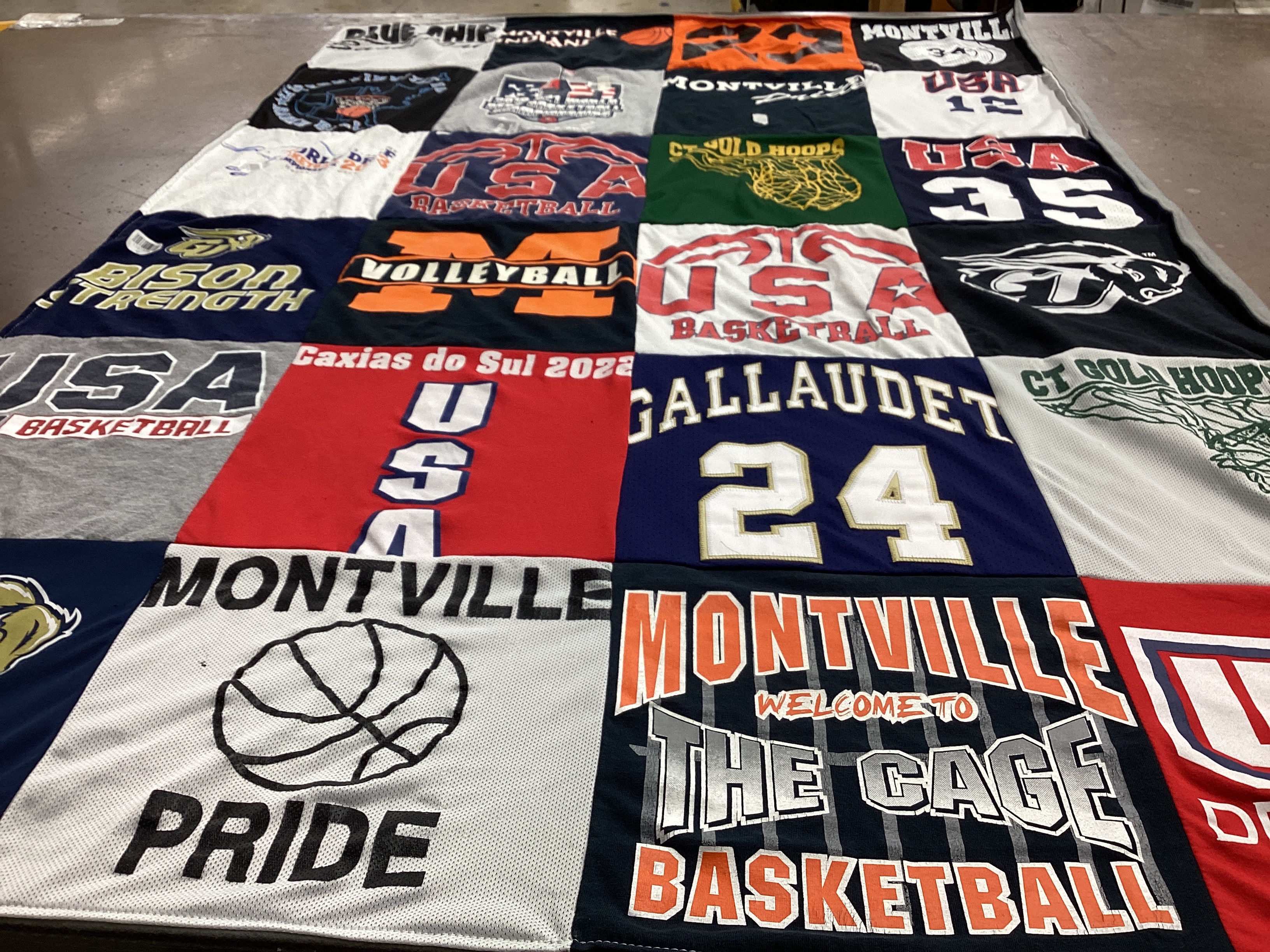 T-shirt quilt featuring montville basketball, ct gold hoops by Lindsay from FL