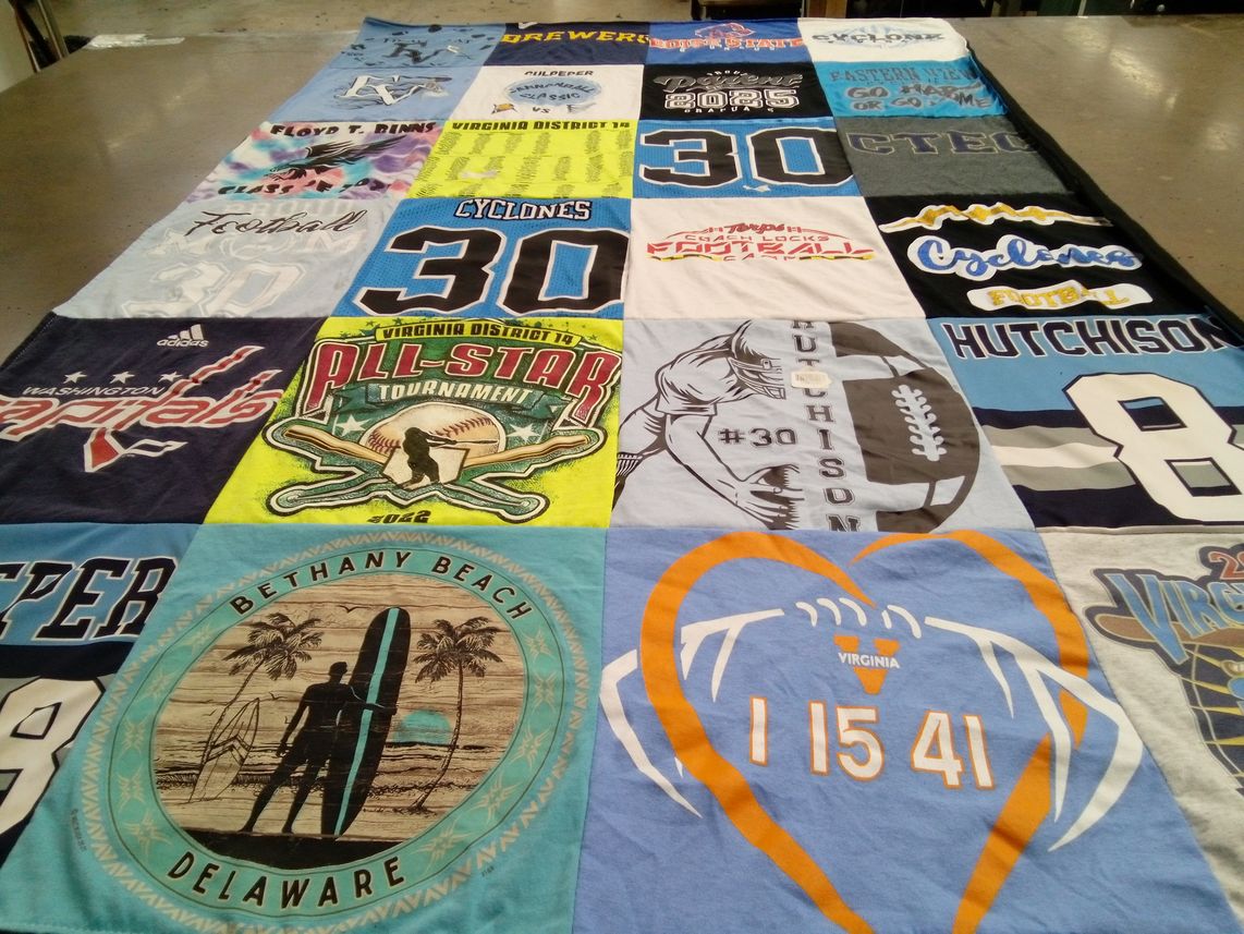 T-shirt quilt with sports, football themes by Dawn from VA