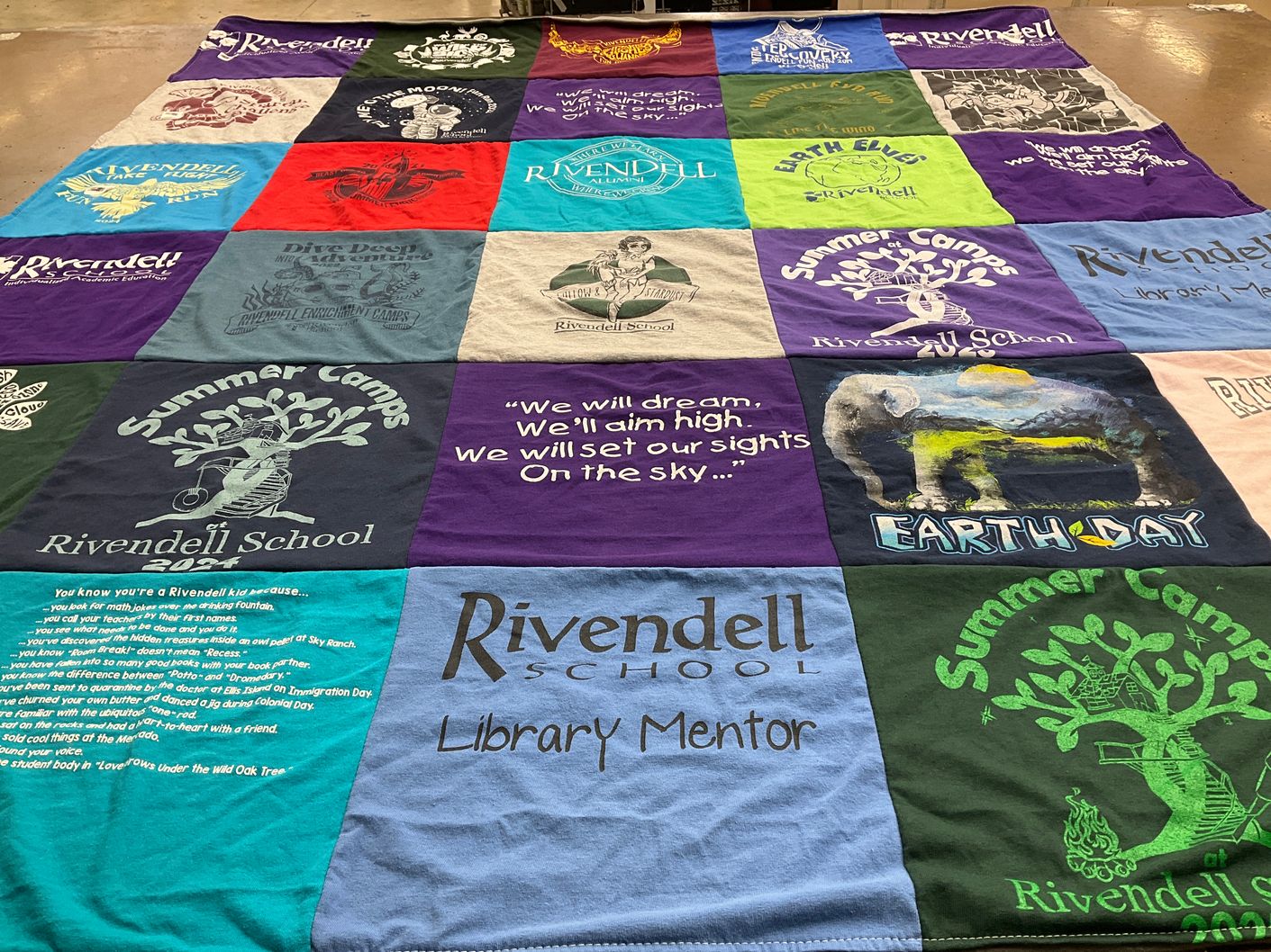 T-shirt quilt from rivendell school by Tami from CO