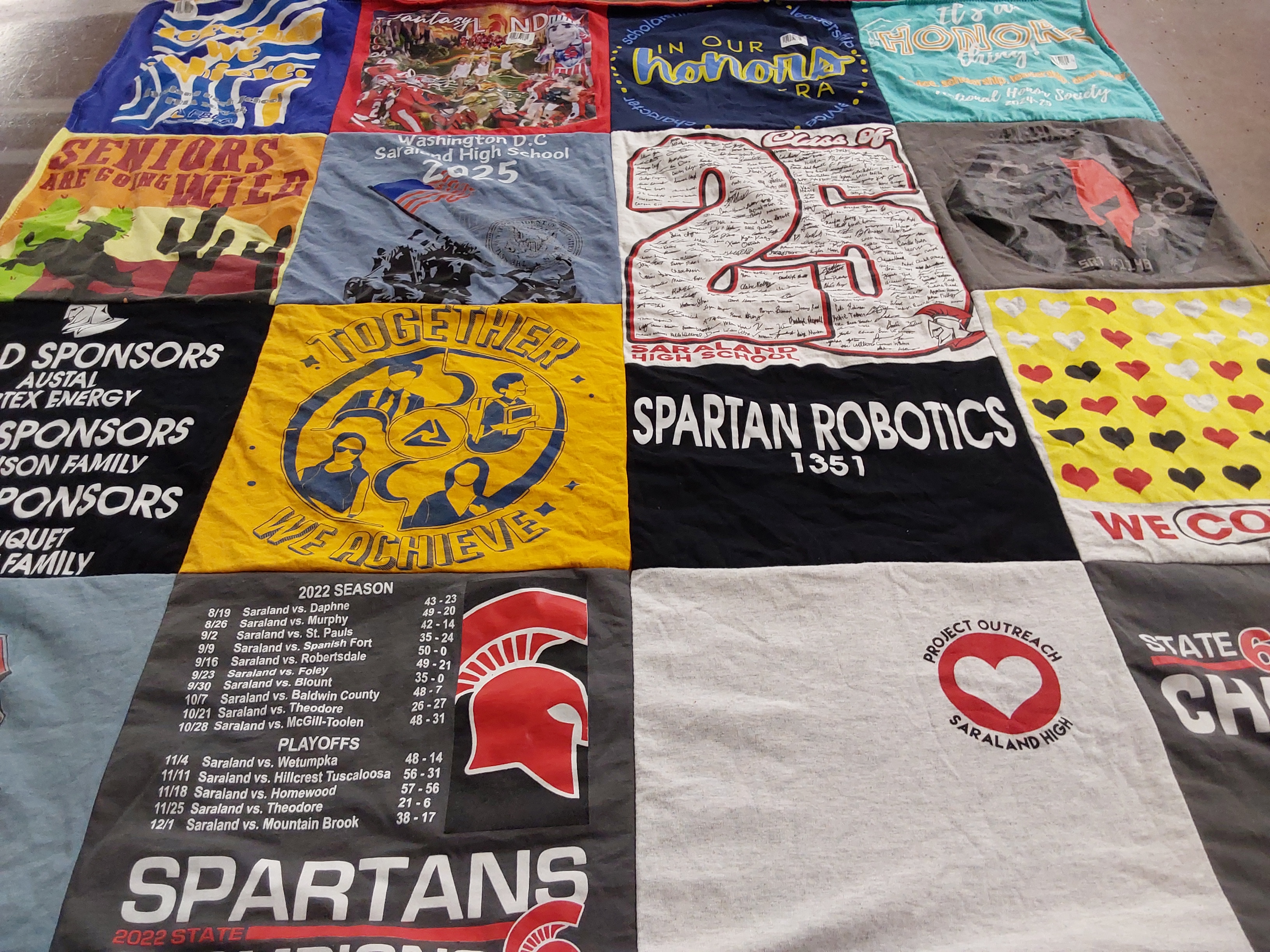 T-shirt quilt featuring saraland high school football team by Ramona from AL