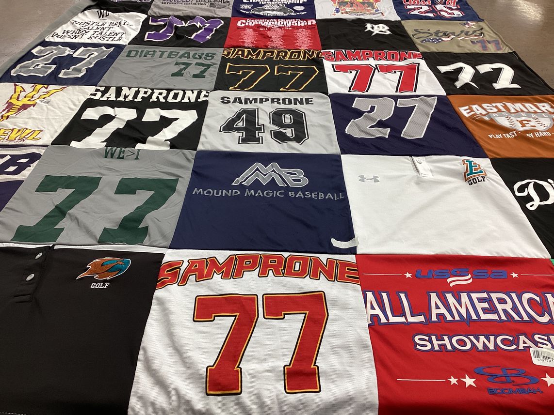 T-shirt quilt with baseball, golf themes by Kristin from AZ