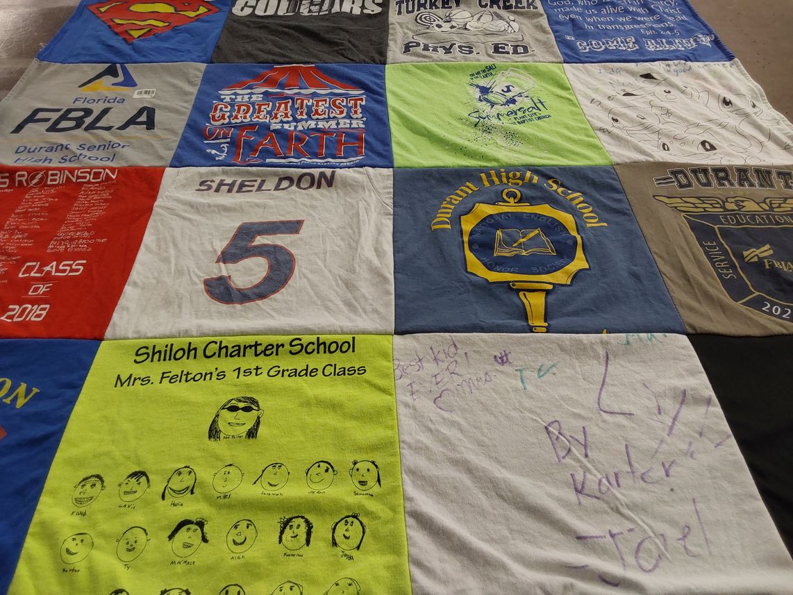 T-shirt quilt from durant high school, shiloh charter school by Hope from FL