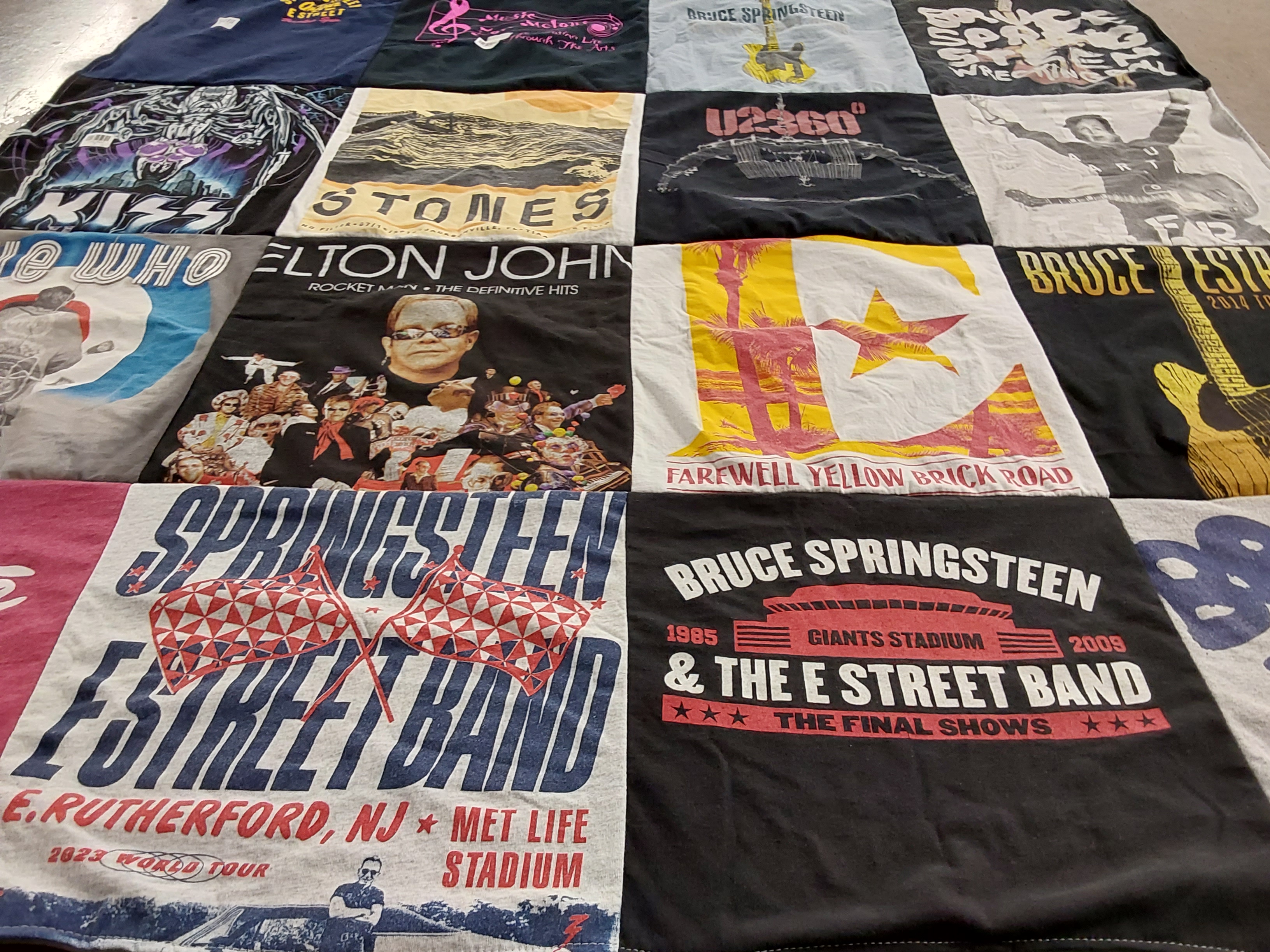 T-shirt quilt with music, concerts themes by Billy from FL