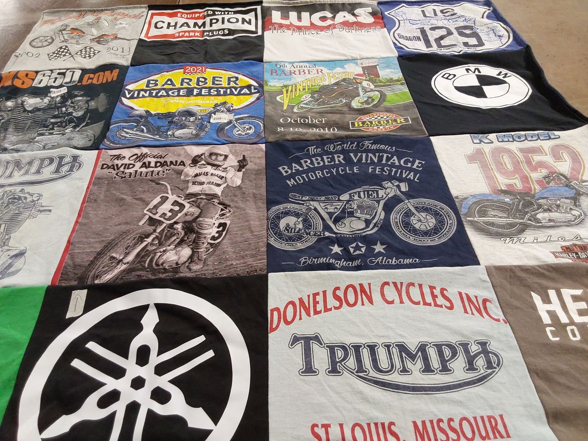 T-shirt quilt with motorcycles, racing themes by Michael from OK
