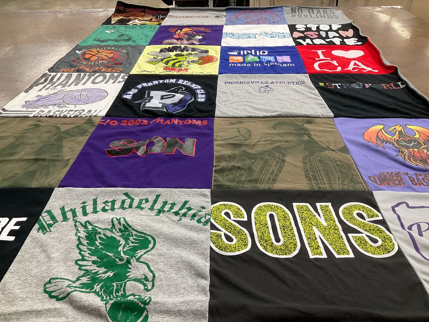 T-shirt quilt with basketball themes by Alexis from PA