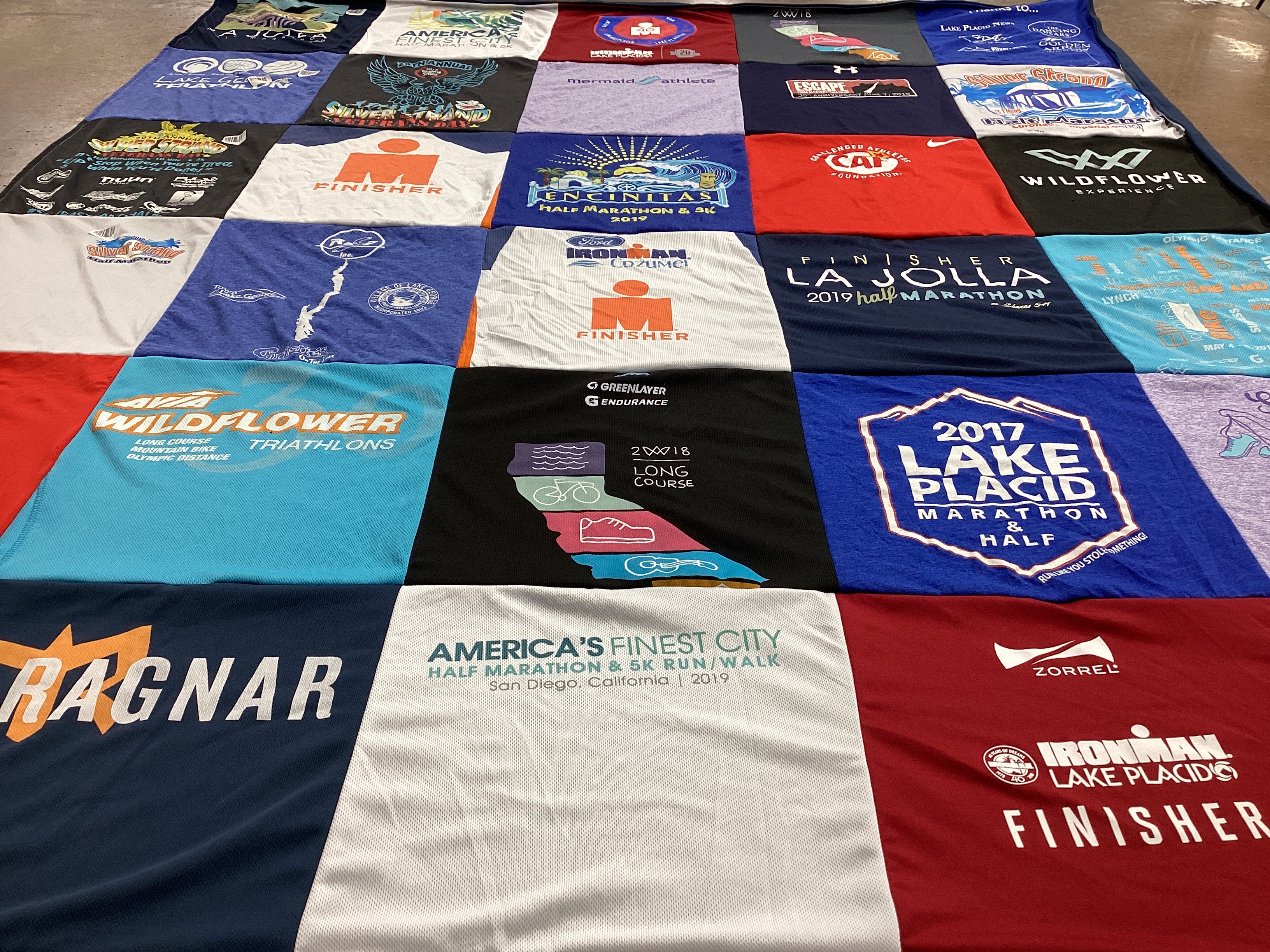 T-shirt quilt with running, triathlons themes by wendy from CA