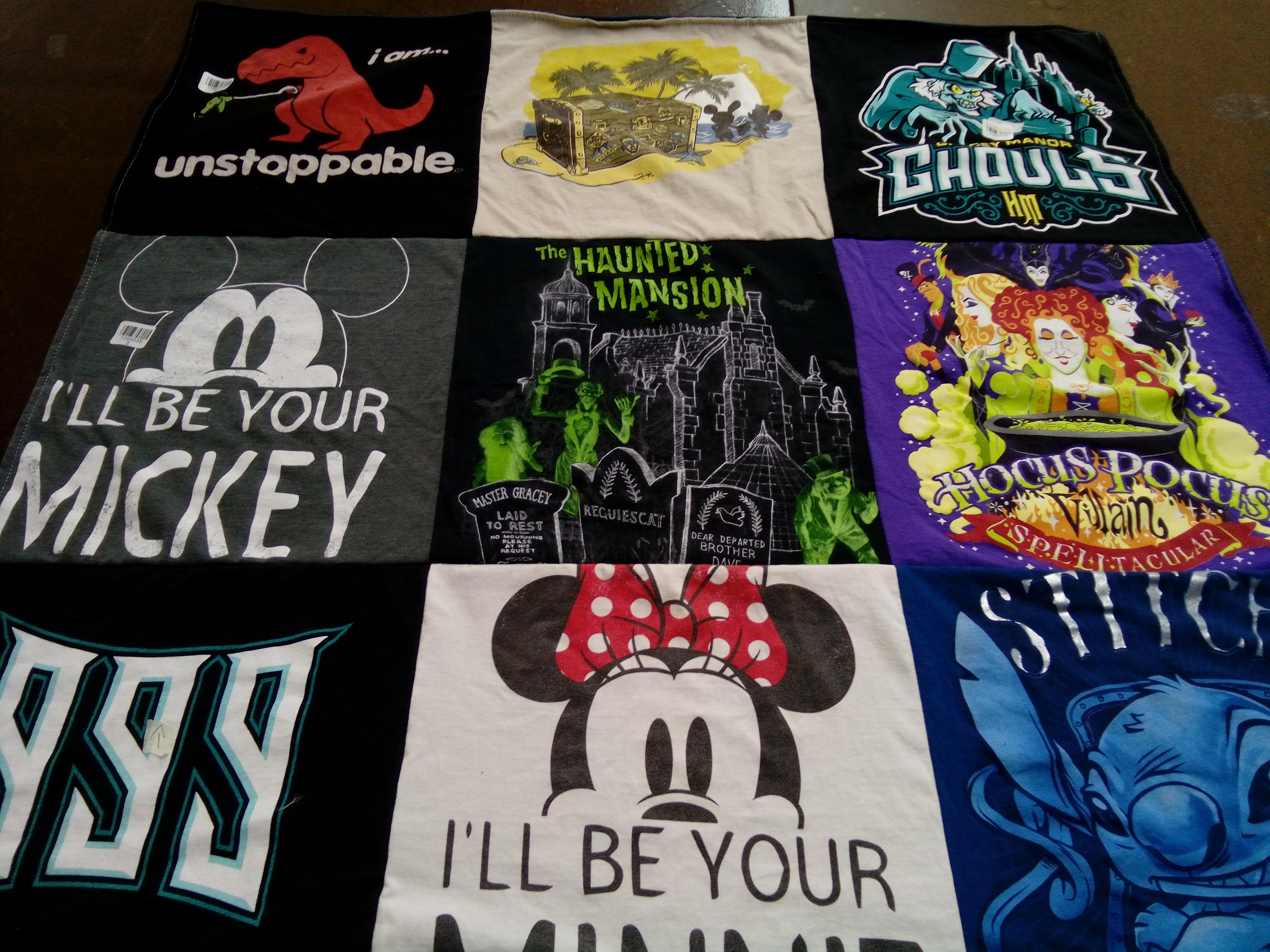 T-shirt quilt with disney, halloween themes by Caroline from FL
