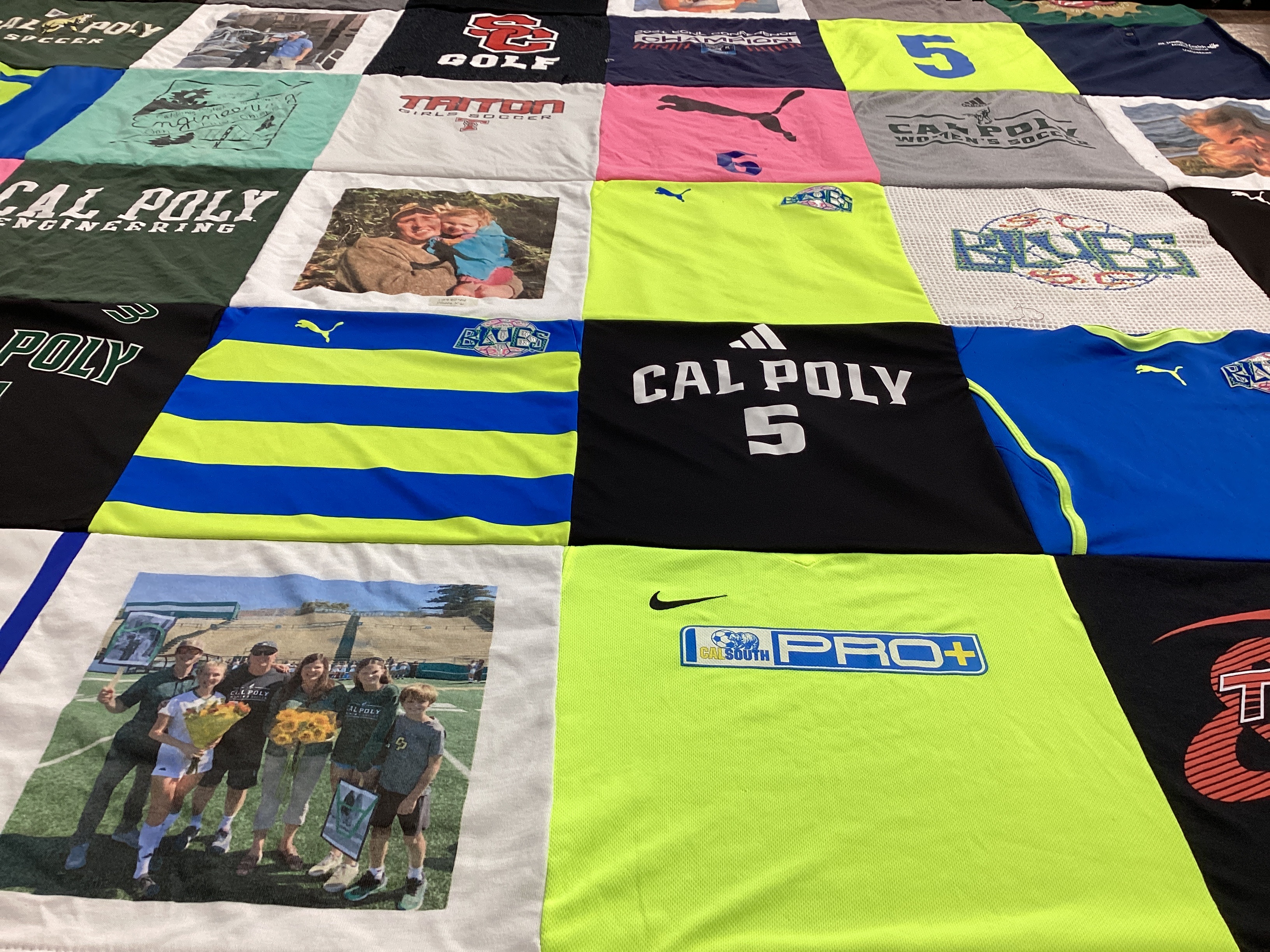 T-shirt quilt featuring cal poly women's soccer by Sandy from CA