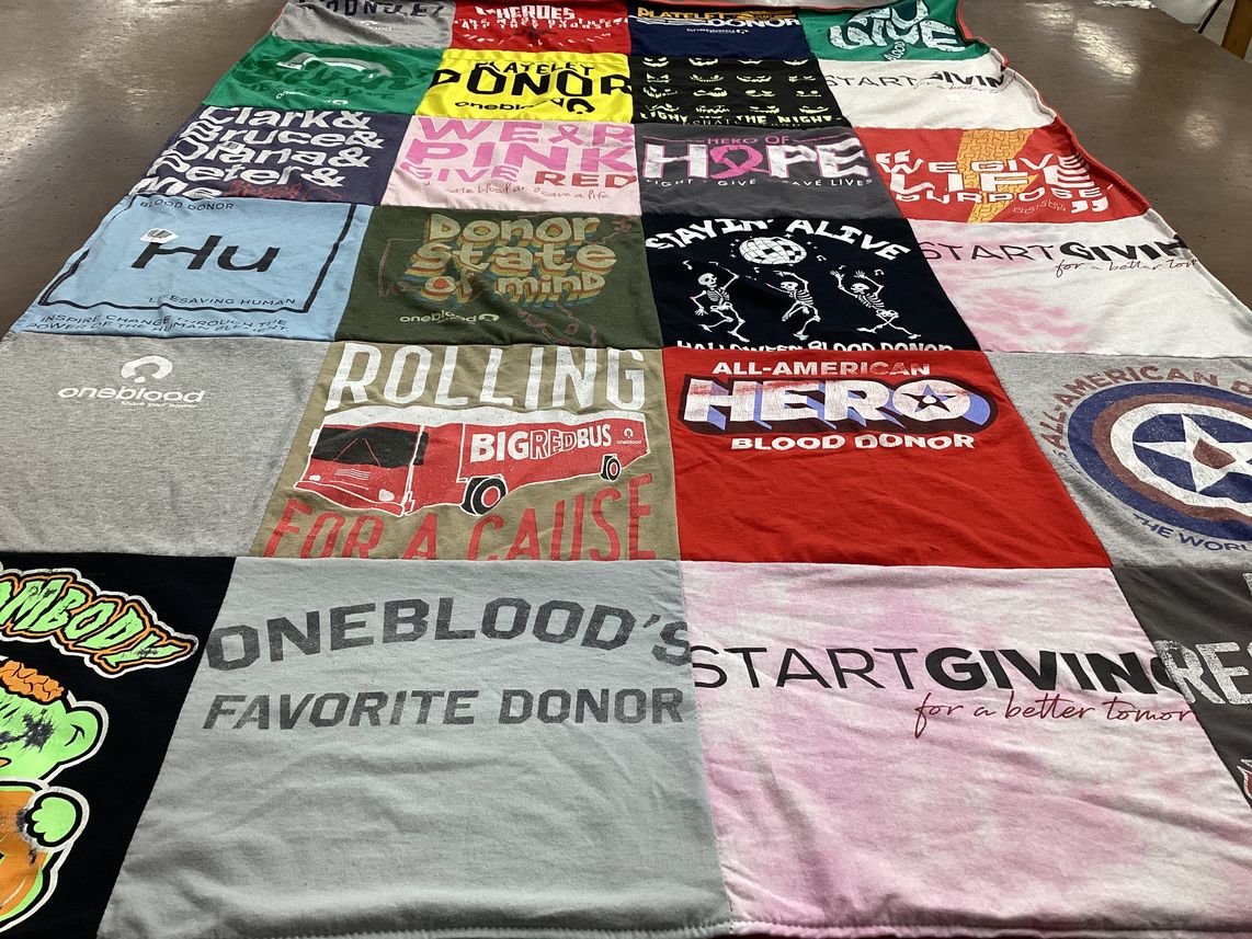 T-shirt quilt with donating, blood donation themes by Bobby from FL