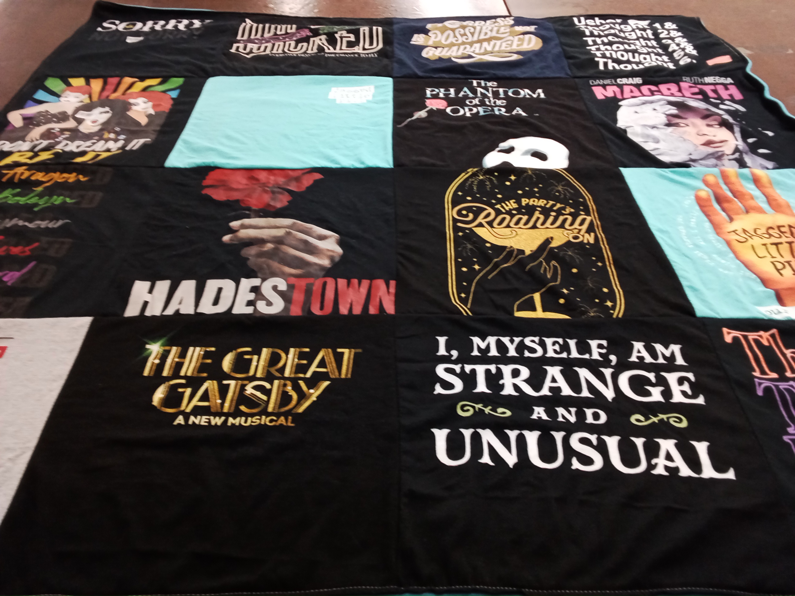 T-shirt quilt with theater, musicals themes by Sheri from PA