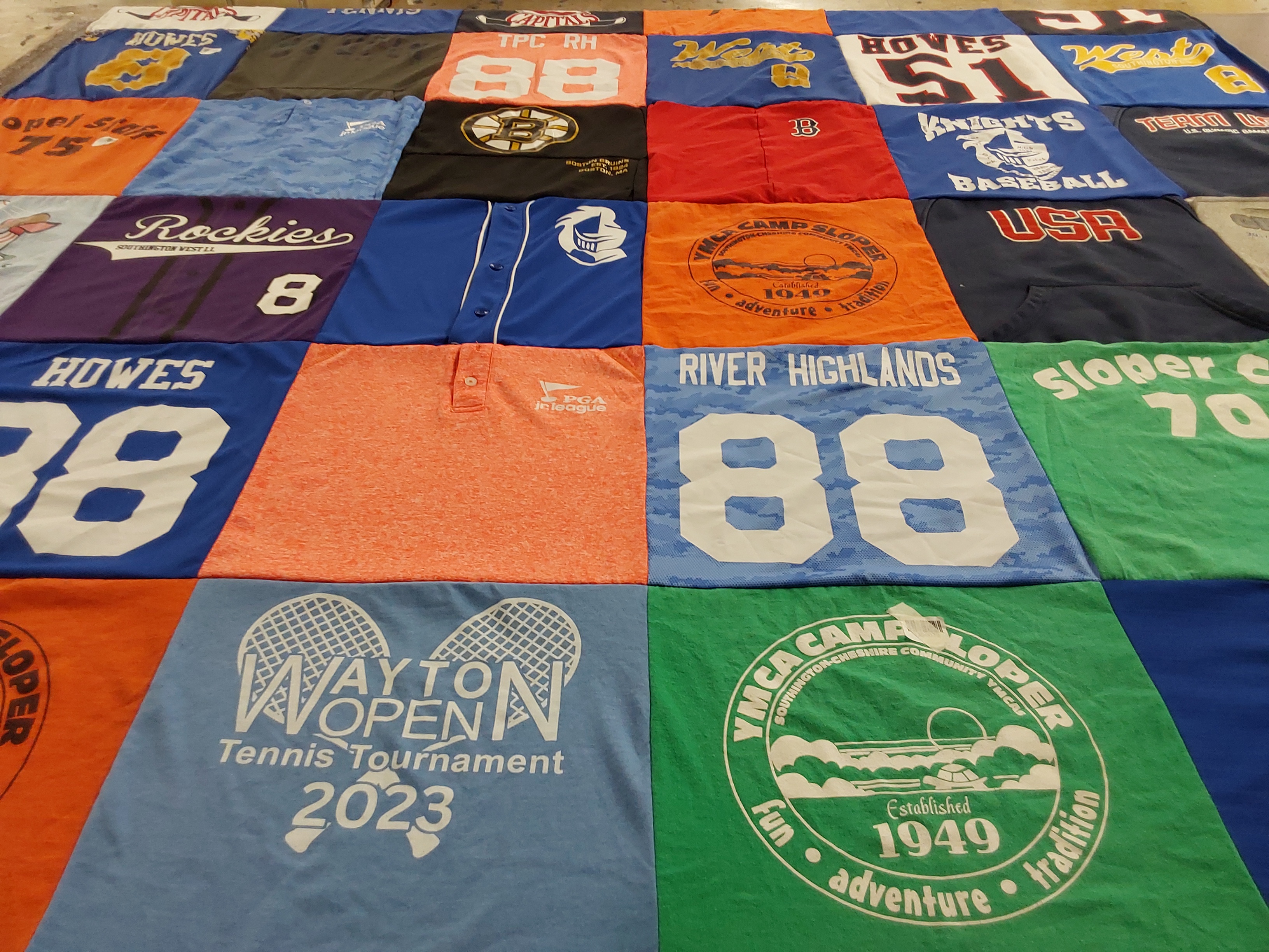 T-shirt quilt with sports, tennis themes by Erica from CT