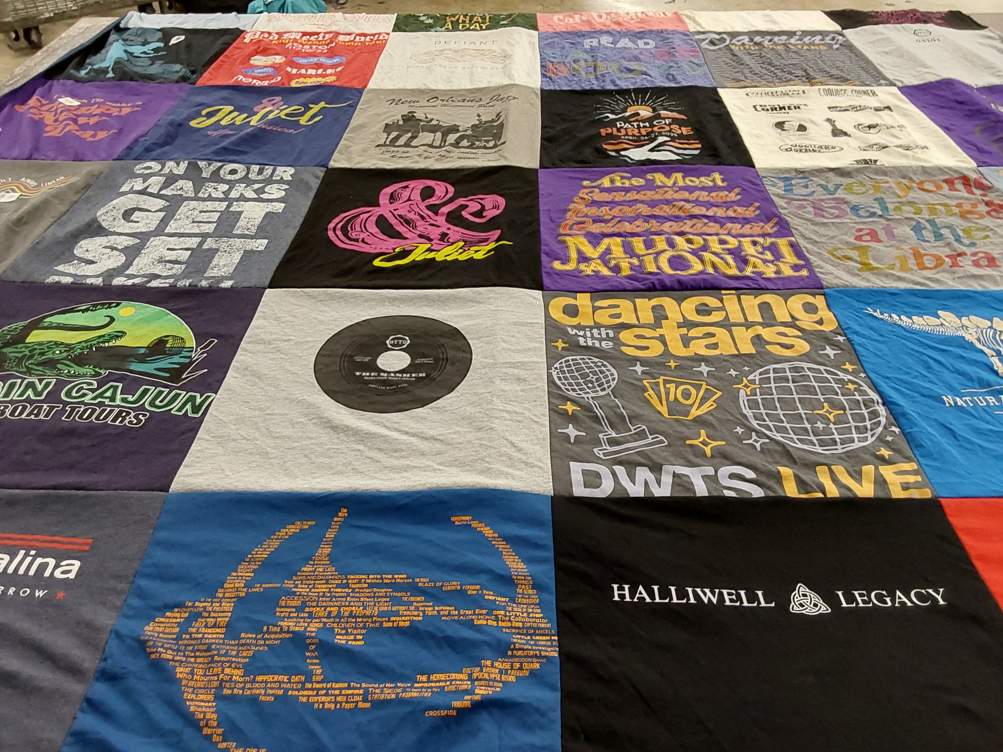 T-shirt quilt with theater, dancing themes by Laura from RI