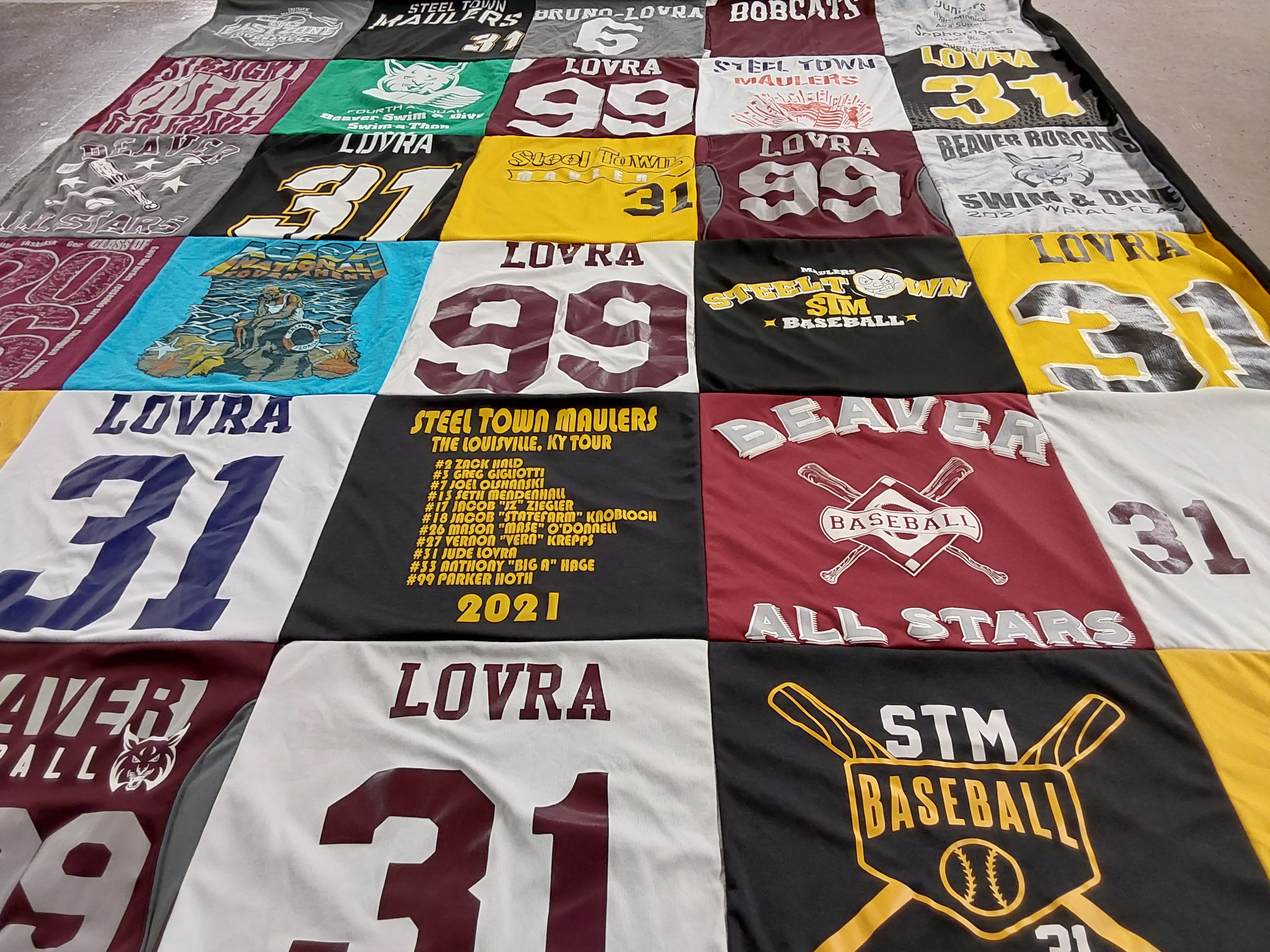T-shirt quilt featuring beaver baseball by Stacy from PA