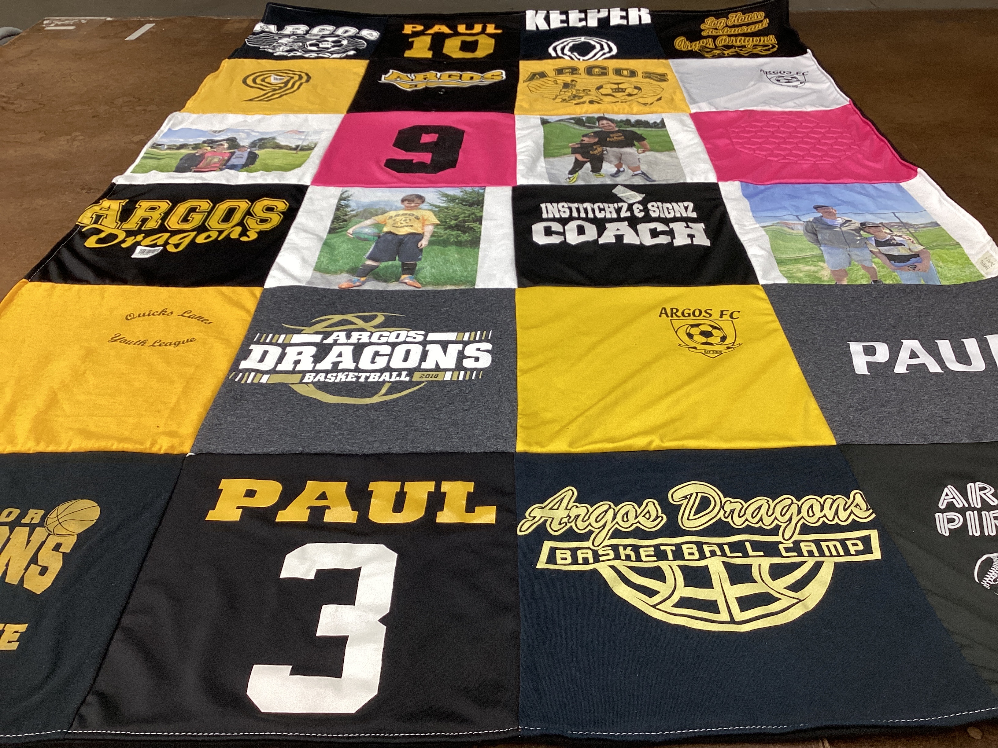 T-shirt quilt featuring argus dragons by Amy from IN