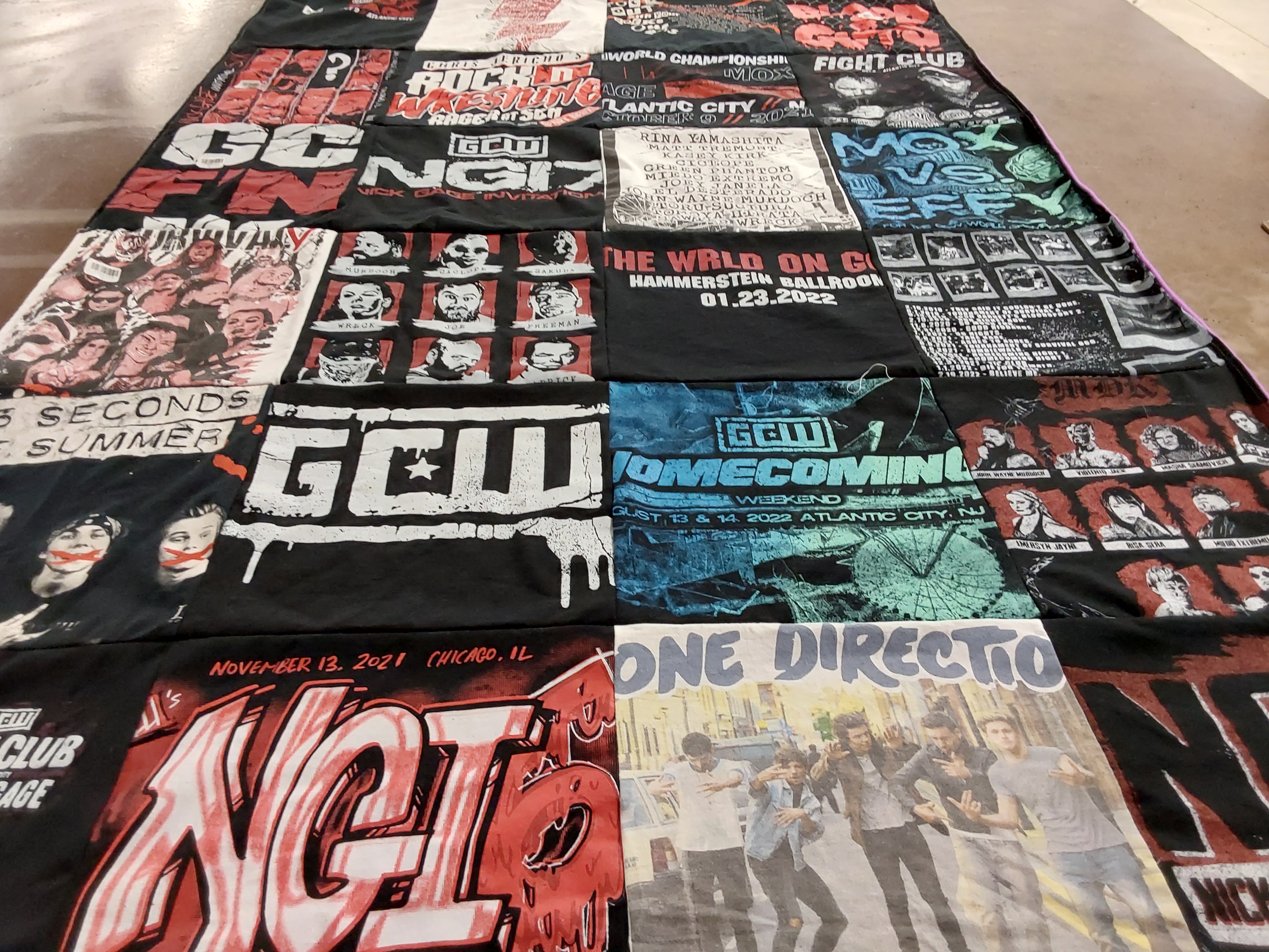 T-shirt quilt with professional wrestling, music themes by Ashley from NJ