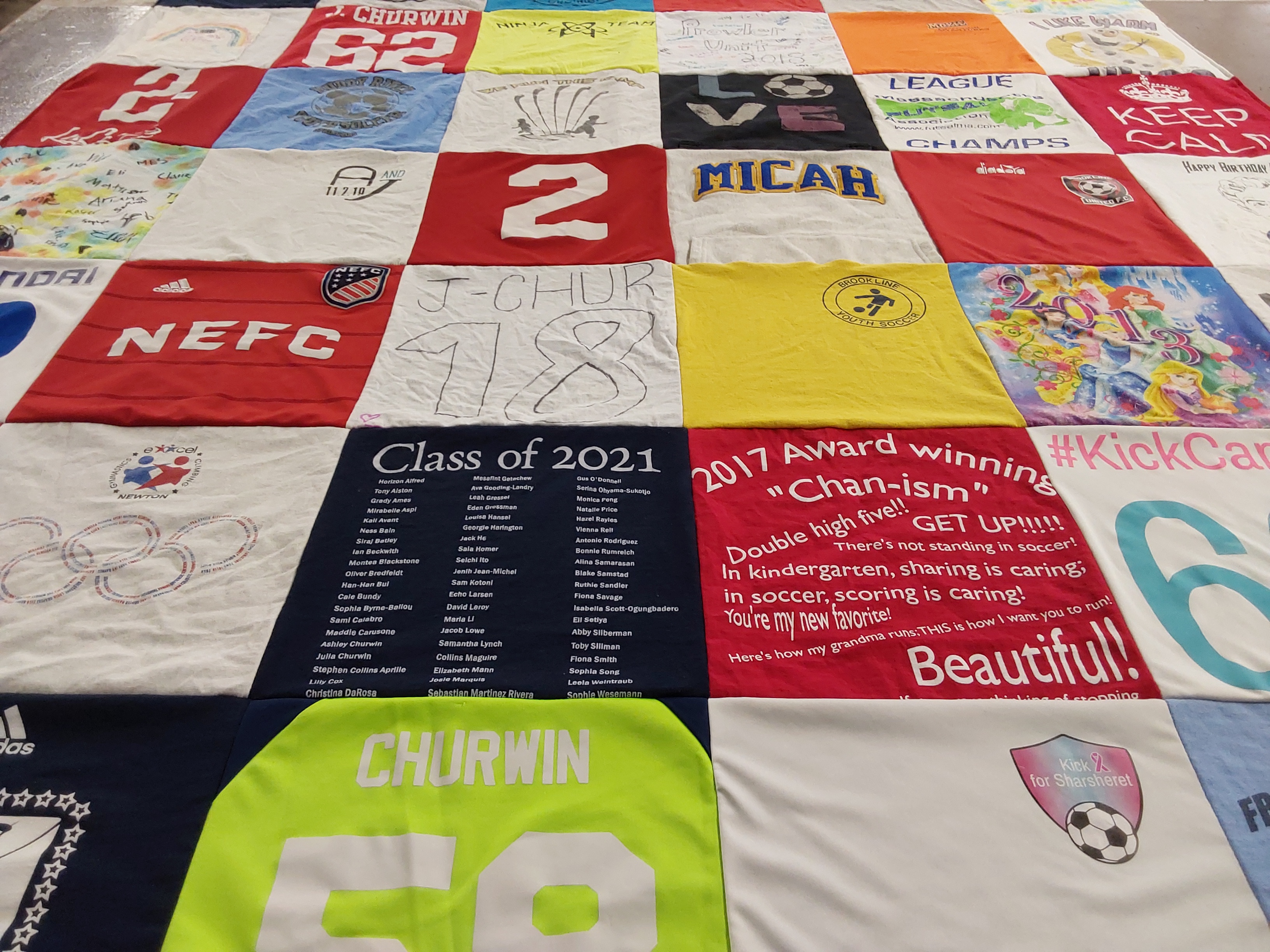 T-shirt quilt with soccer, sports themes by Ashley from MA