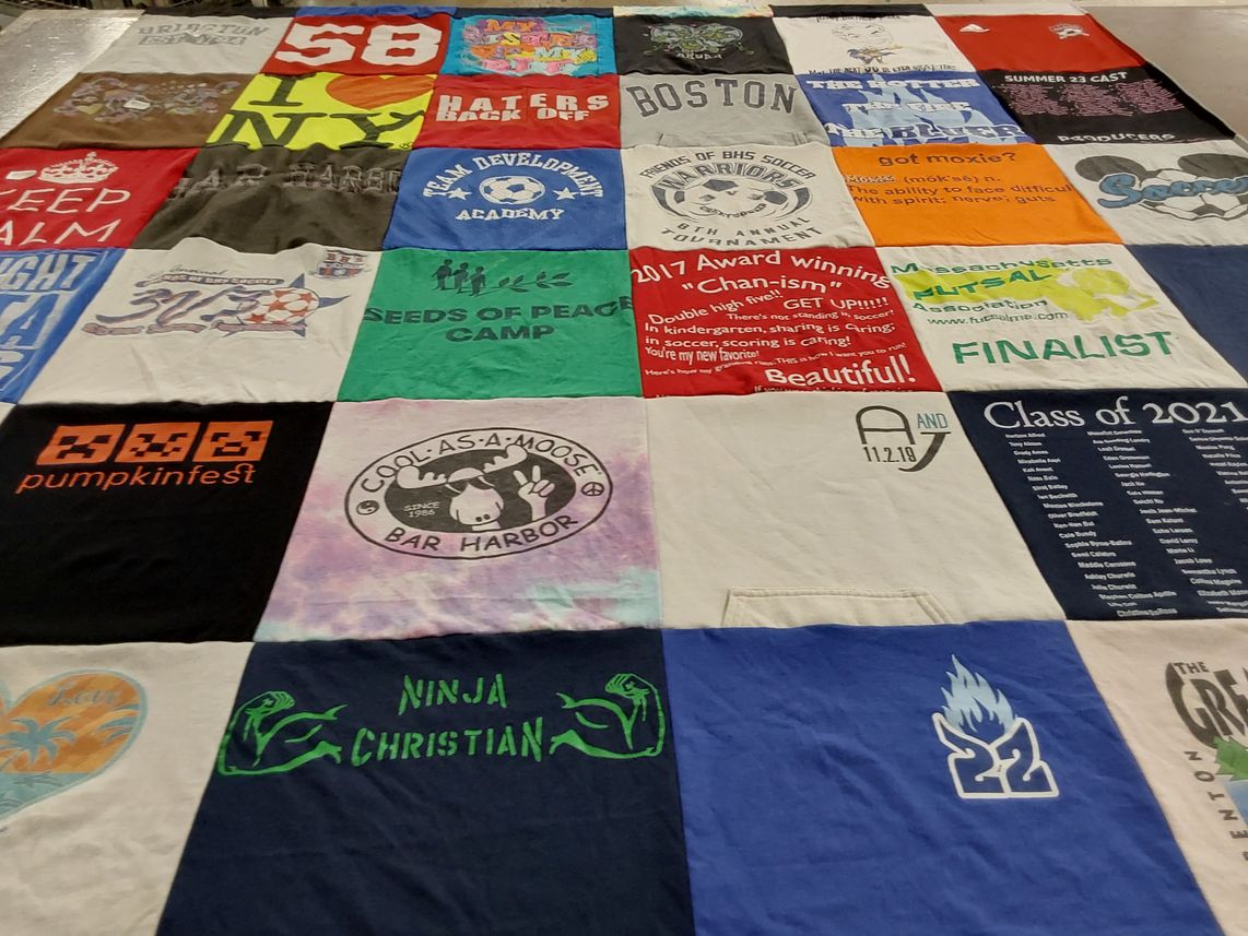 T-shirt quilt with soccer, camping themes by Ashley from MA