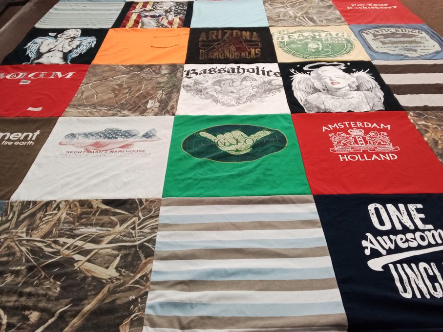 T-shirt quilt with fishing, photography themes by Marilyn from AZ