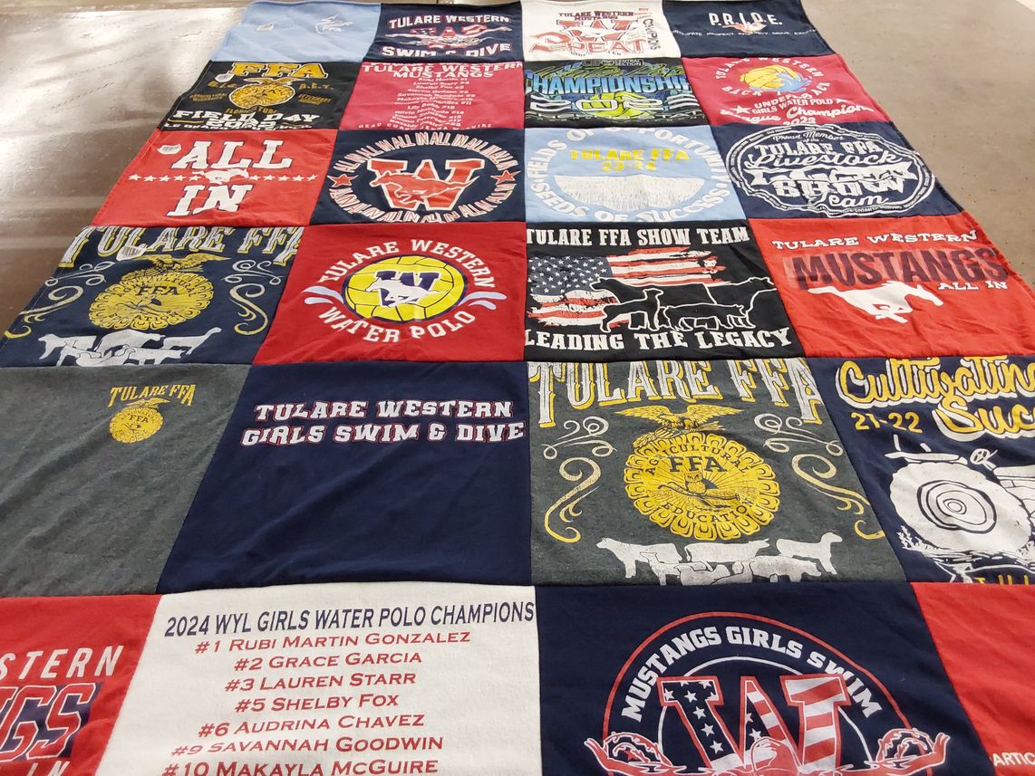 T-shirt quilt featuring tulare western mustangs by Marissa from CA