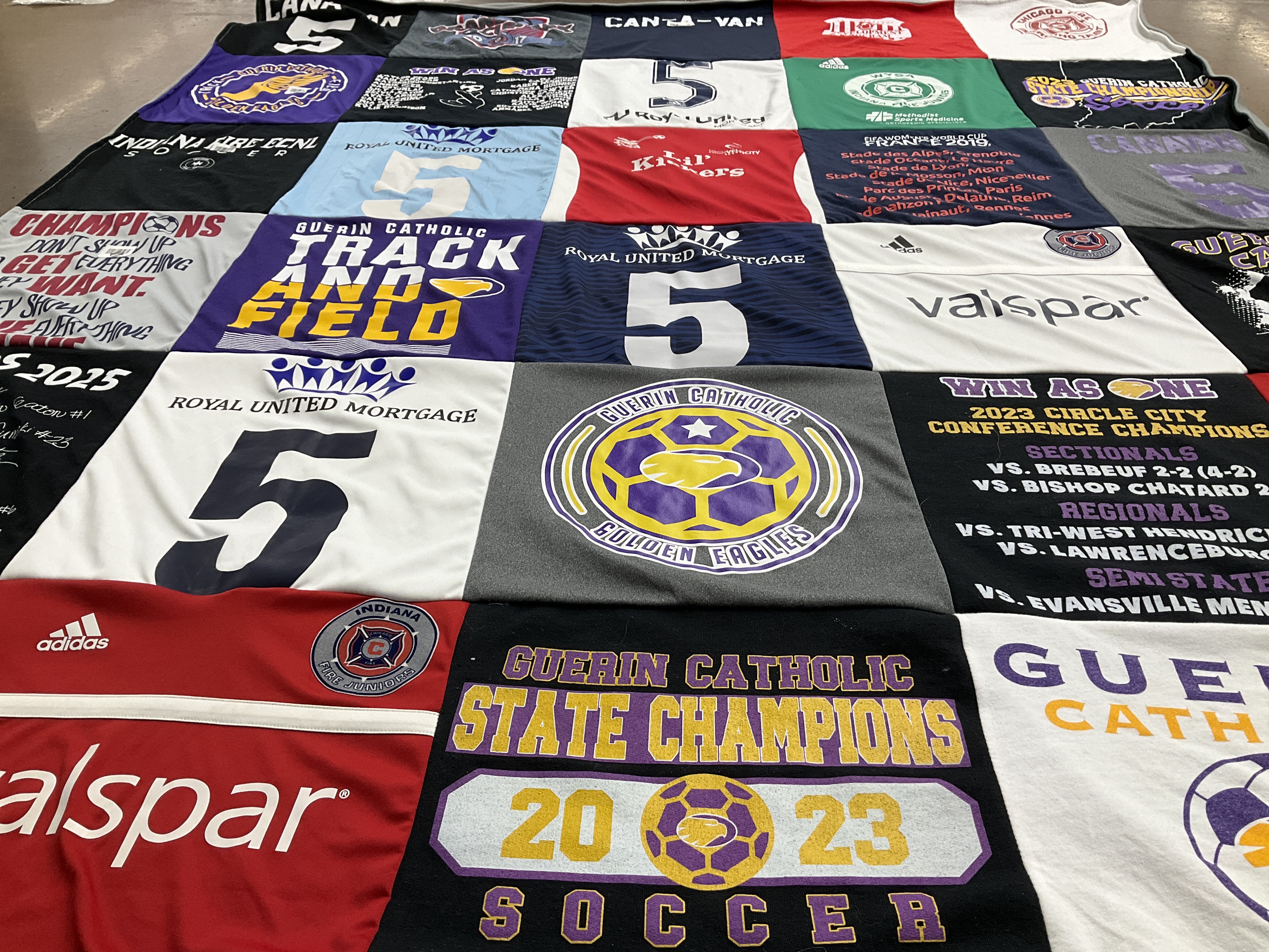 T-shirt quilt featuring guerin catholic soccer team by Jennifer from IN