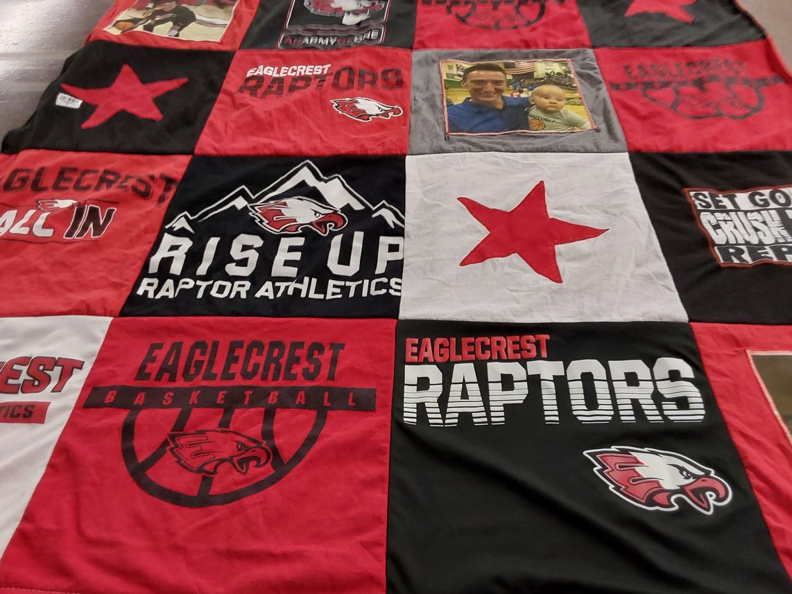 T-shirt quilt featuring eaglecrest raptors by Marilyn from NM