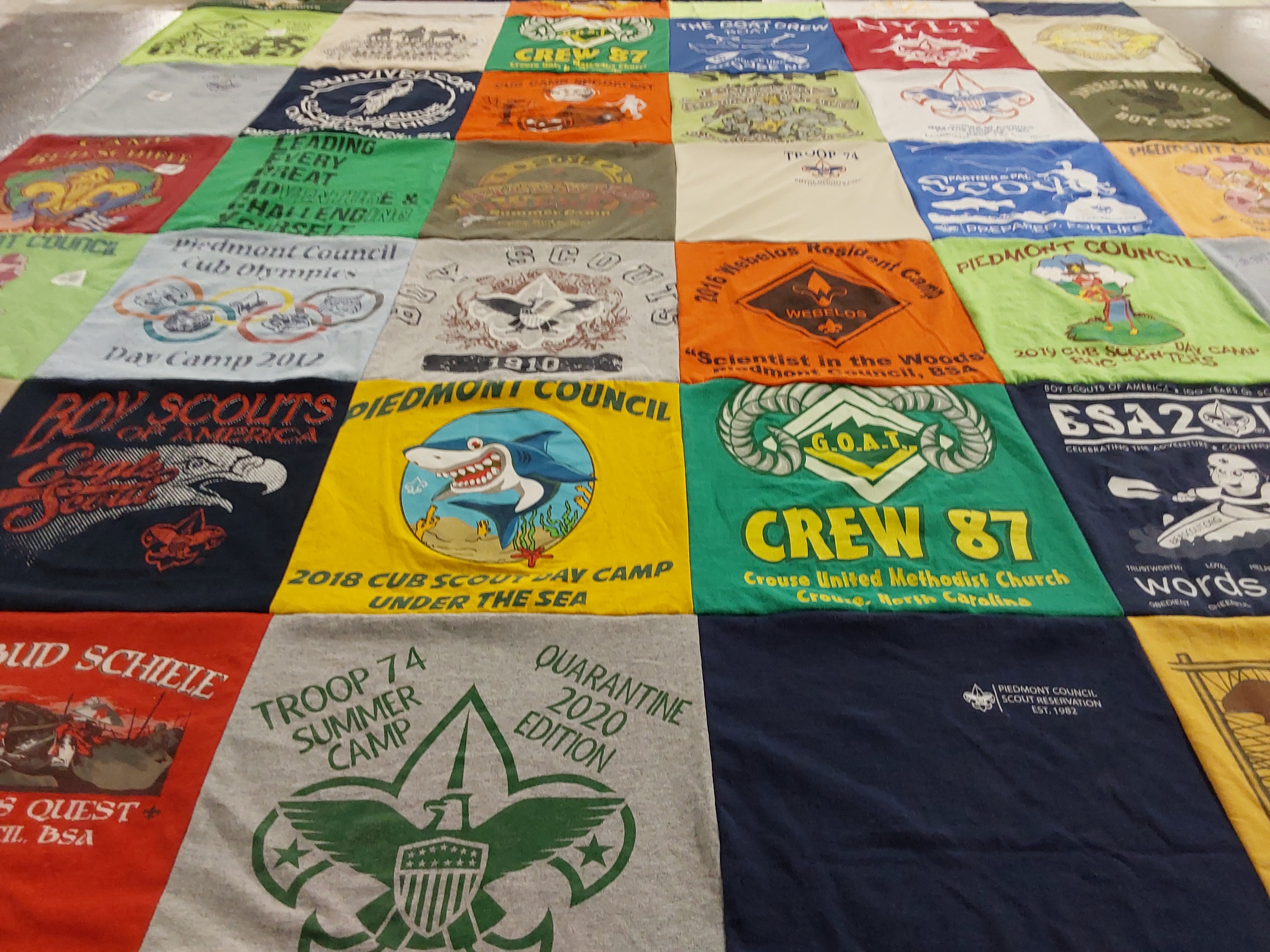 T-shirt quilt with scouting, camping themes by Sebrena from NC