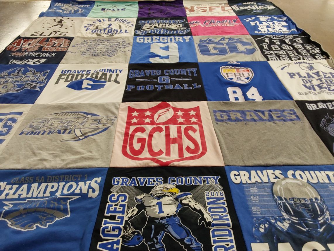 T-shirt quilt featuring graves county eagles football by Alison from KY