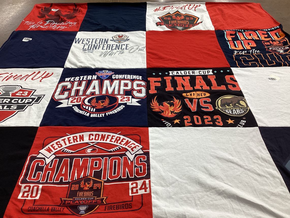 T-shirt quilt featuring coachella valley firebirds, hershey bears by Geri from CA