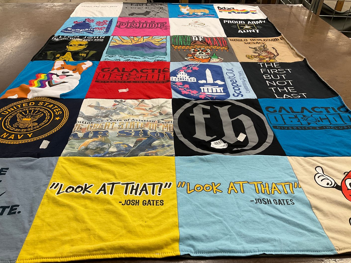 T-shirt quilt with military, dogs themes by Elizabeth from VA