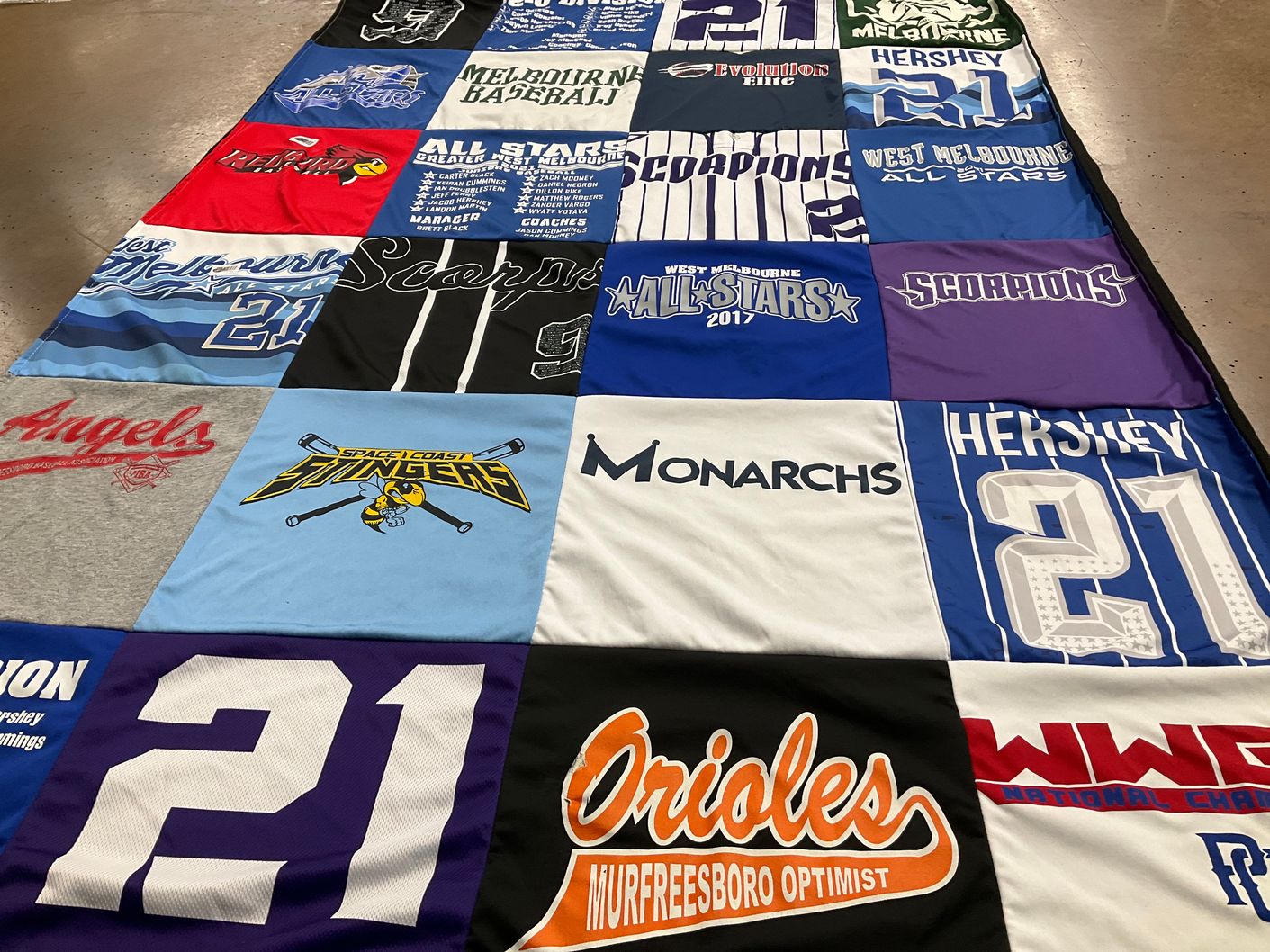 T-shirt quilt with baseball, sports themes by Jennifer from FL