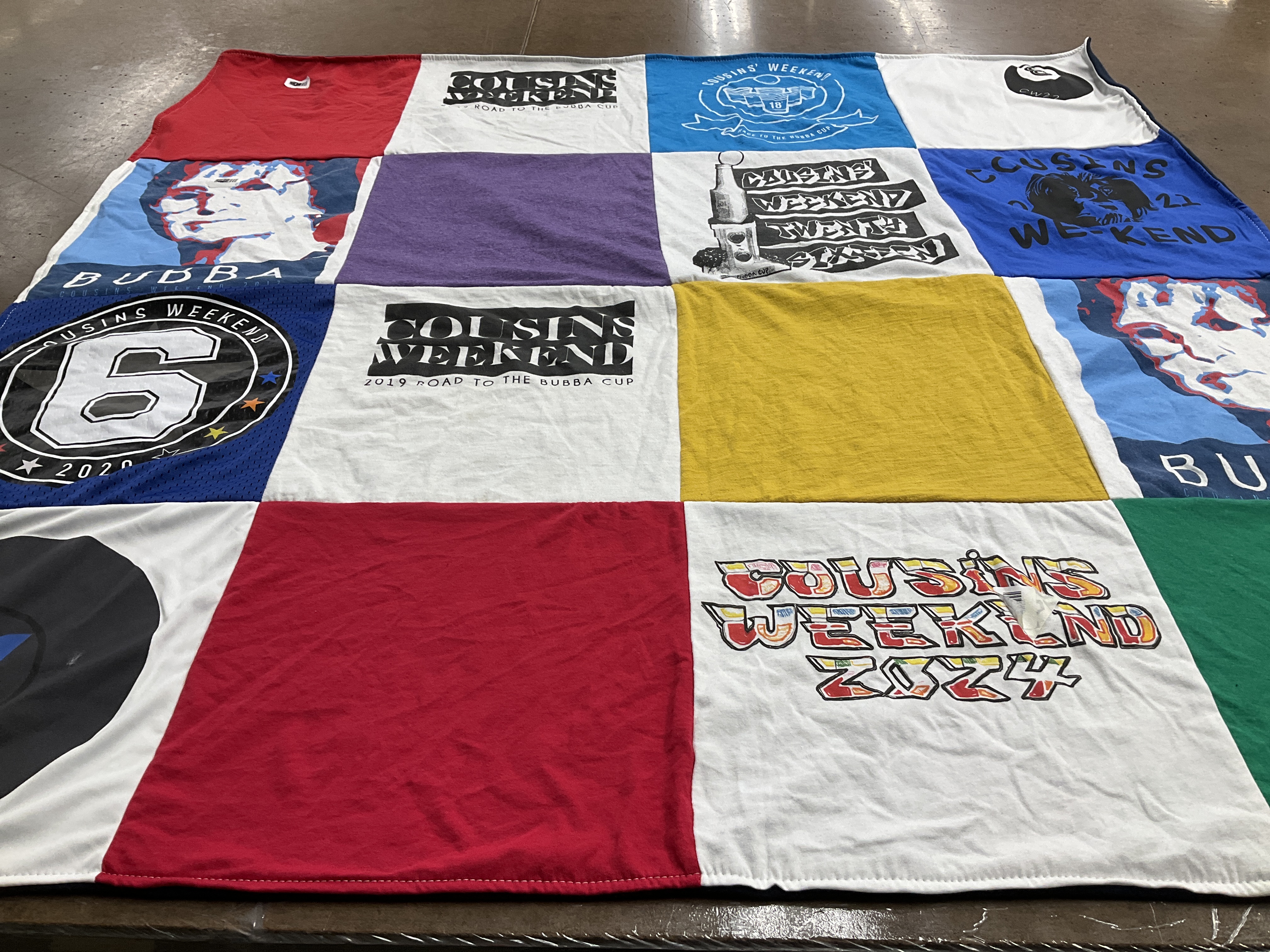 T-shirt quilt with family gatherings, reunions themes by andrea from PA