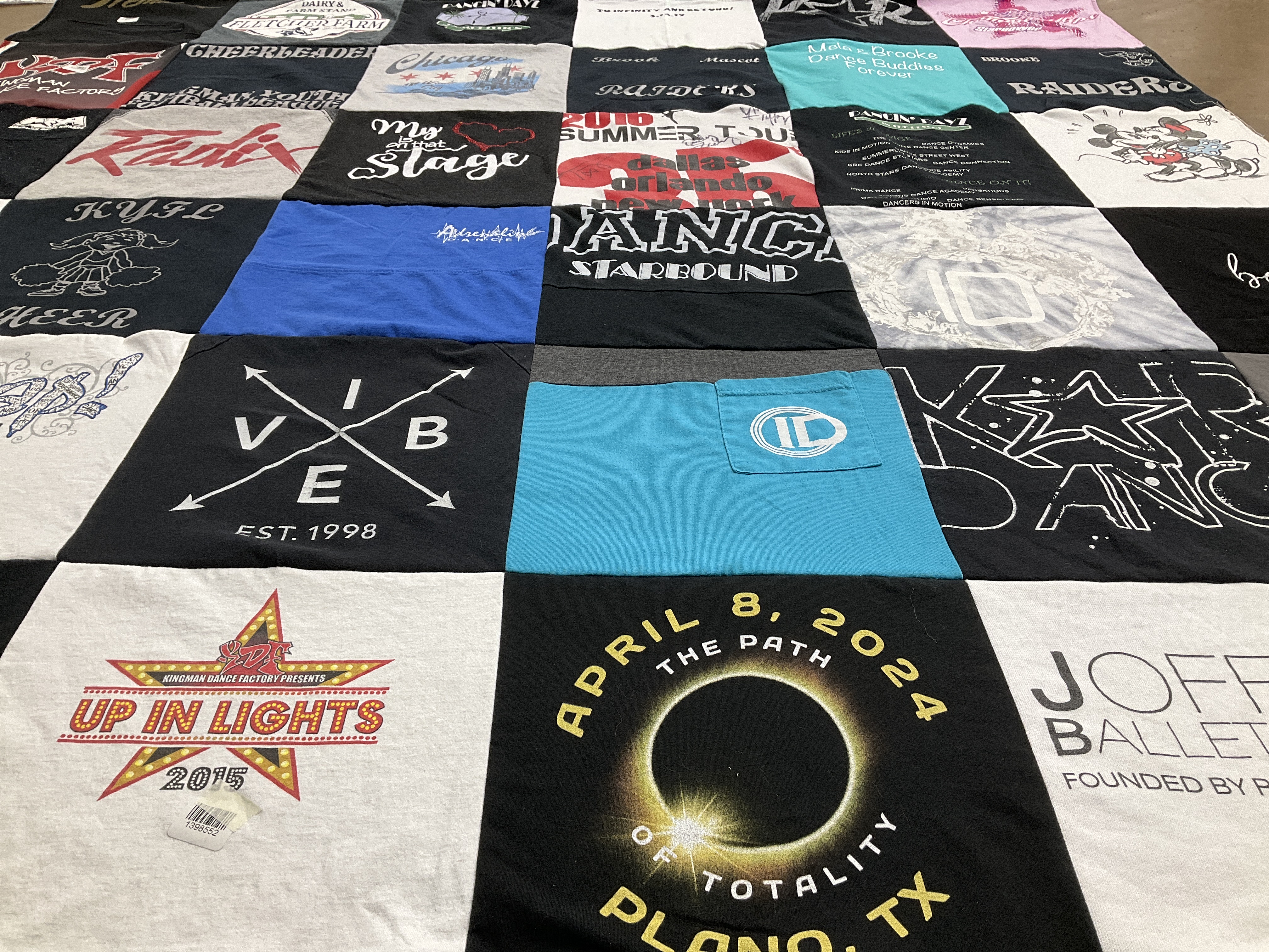 T-shirt quilt with dance, cheerleading themes by MICHELLE from AZ