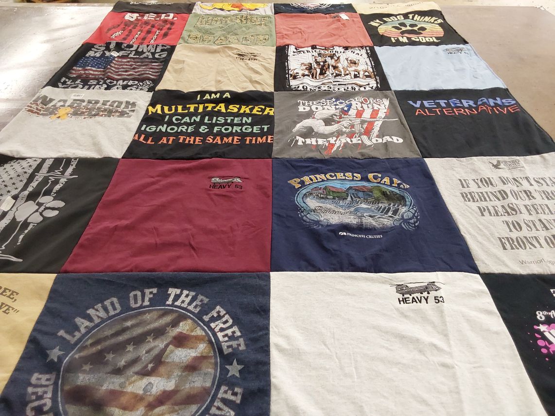 T-shirt quilt with military, cruises themes by Tammy from CT