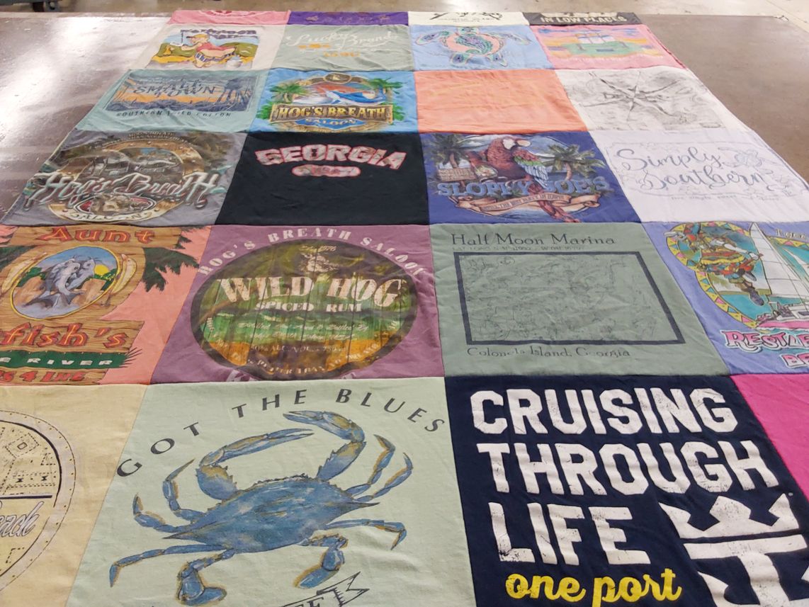 T-shirt quilt with beaches, southern culture themes by Terri from GA