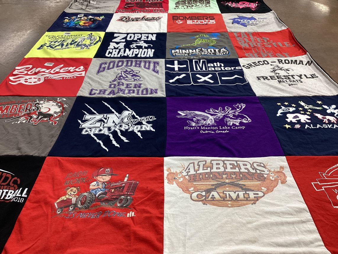 T-shirt quilt featuring canyon falls bombers by Amy from MN