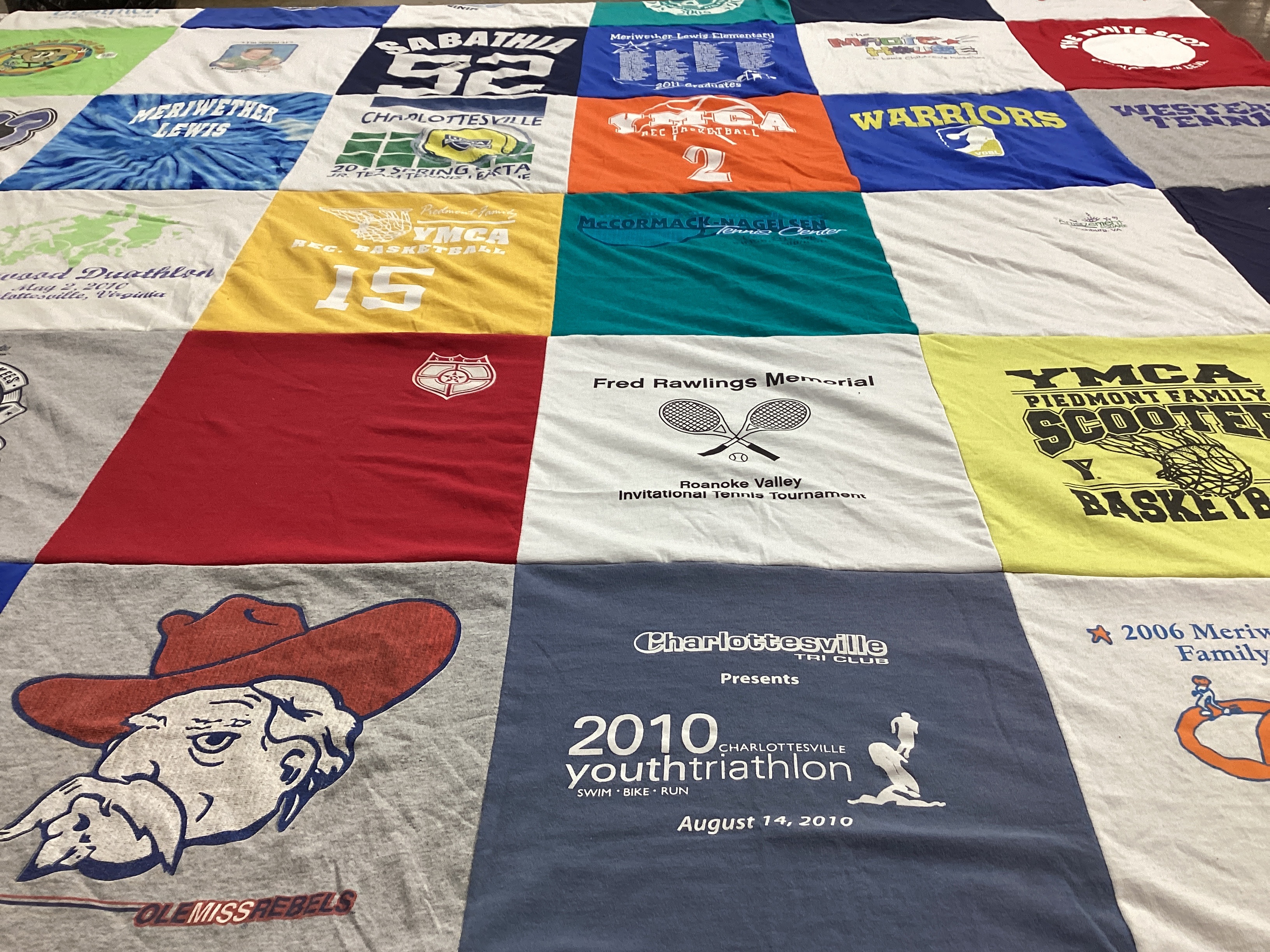 T-shirt quilt with sports, basketball themes by Laura from VA