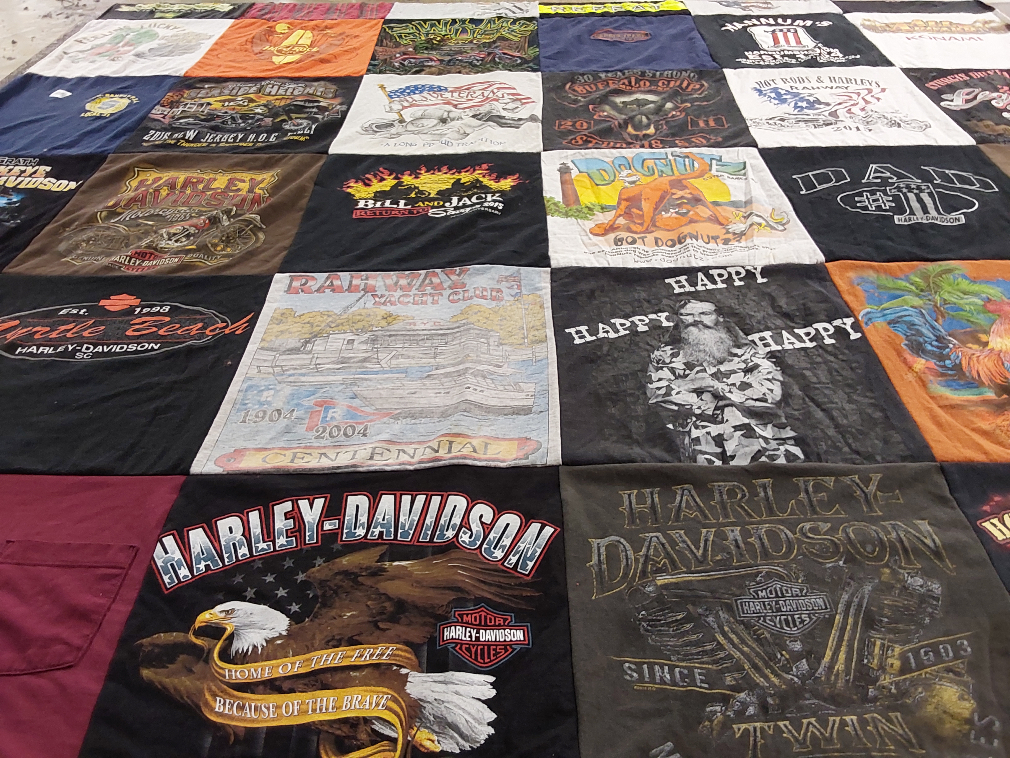 T-shirt quilt with motorcycles, biking themes by Patricia from TN