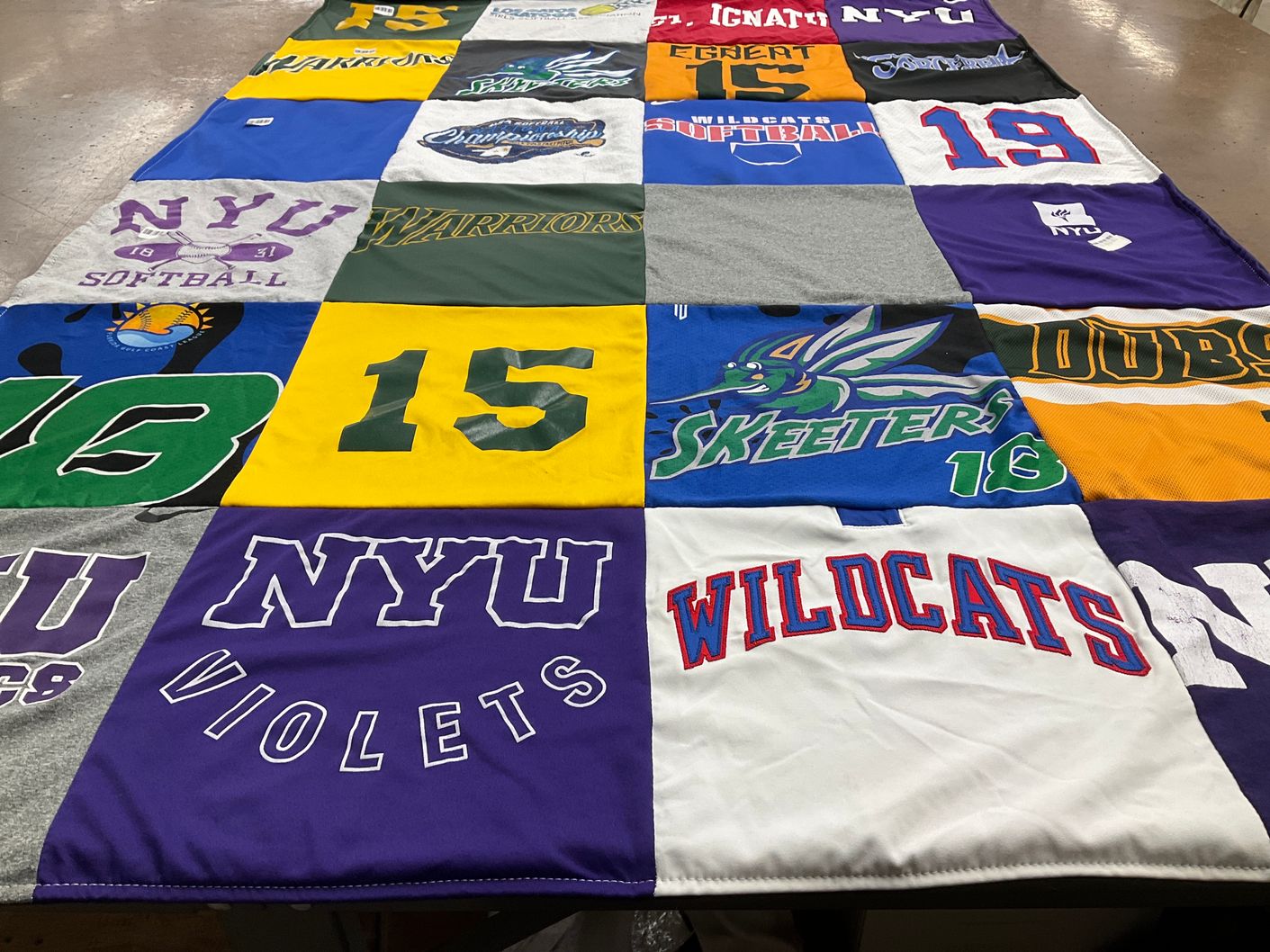 T-shirt quilt featuring nyu violets, wildcats by Katherine from CA