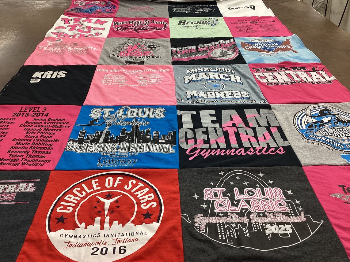 T-shirt quilt with gymnastics themes by Stephanie from MO