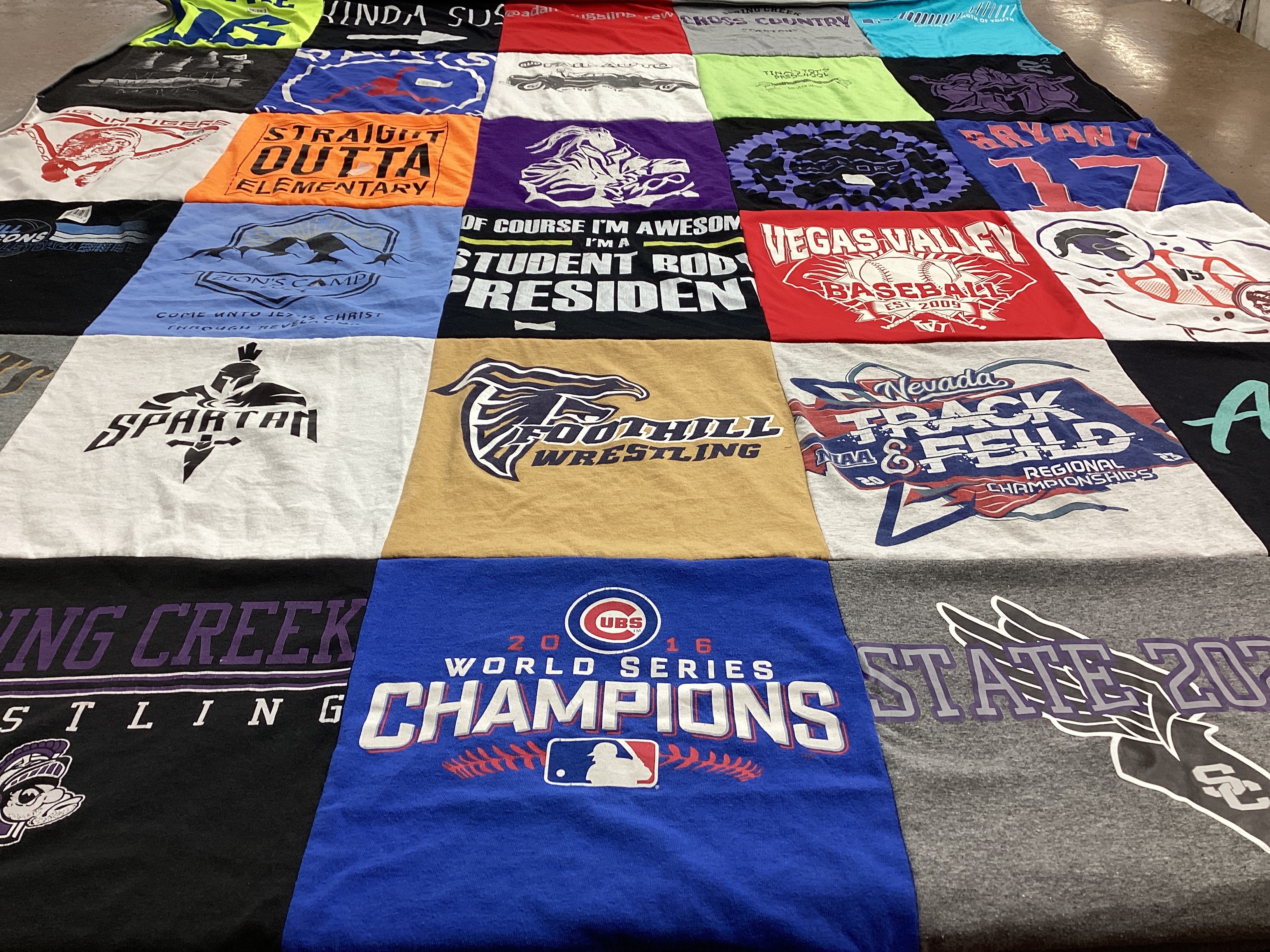 T-shirt quilt featuring foothill wrestling by Jill from UT