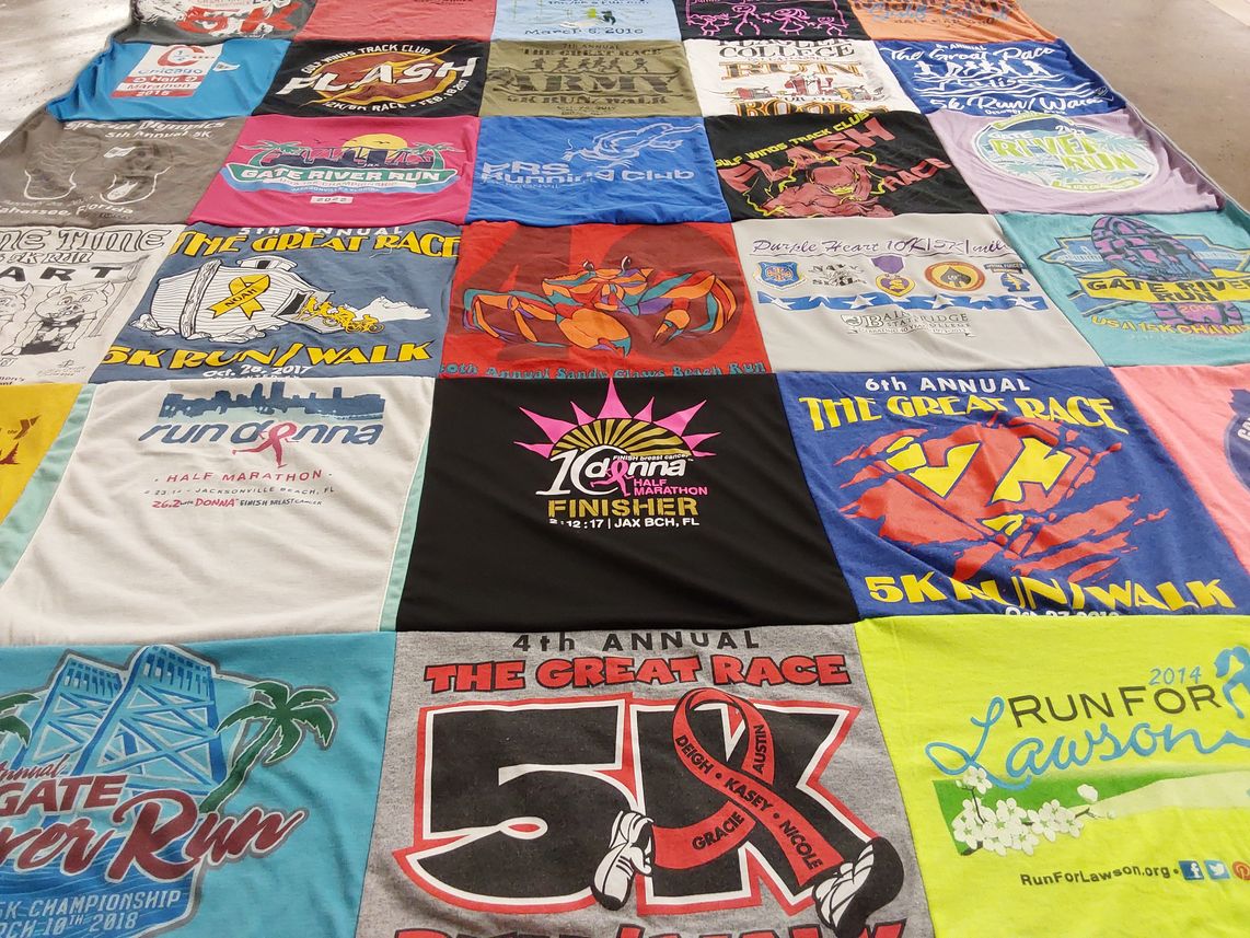T-shirt quilt with running, marathons themes by MONICA from FL