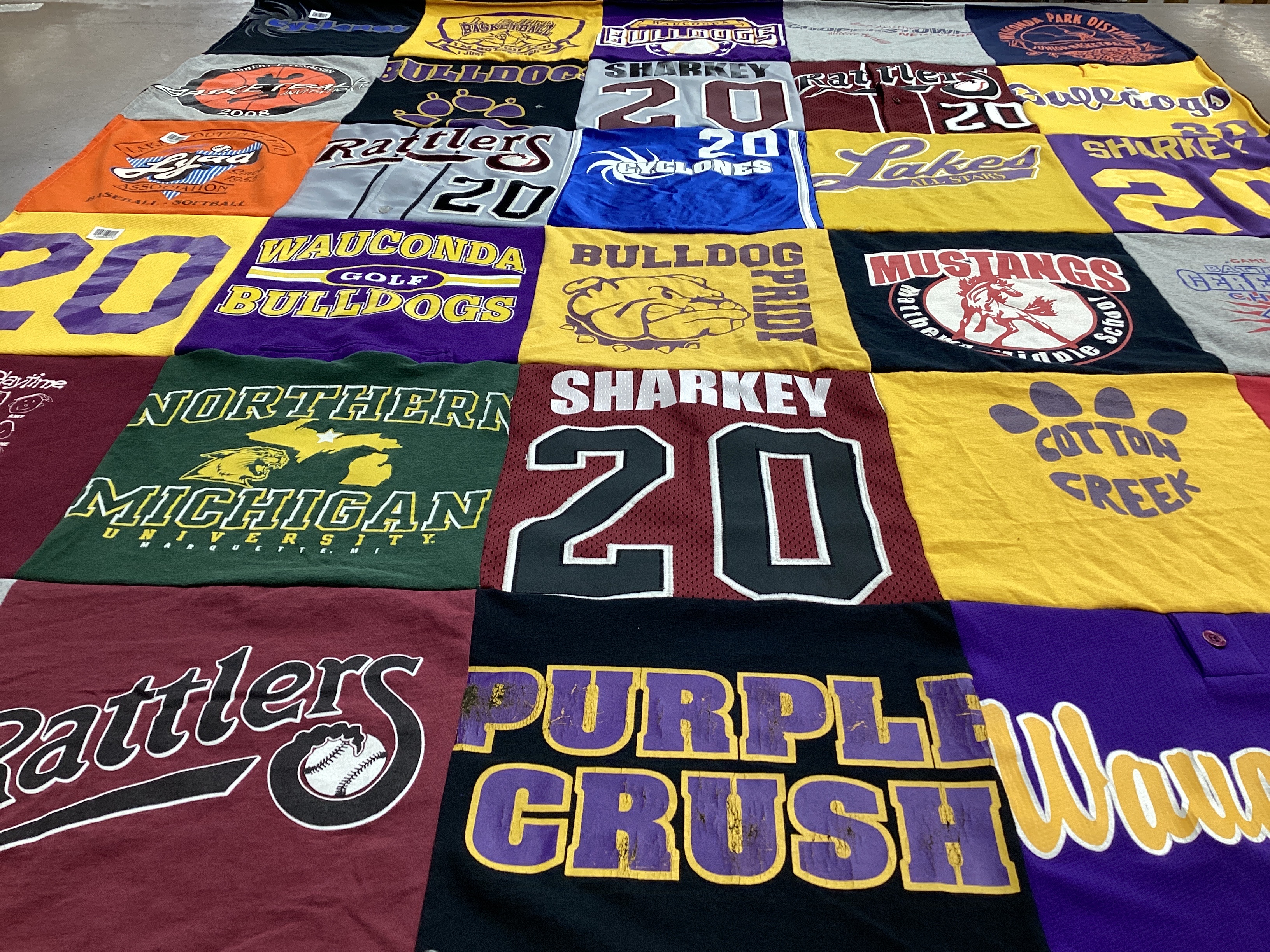 T-shirt quilt featuring rattlers, bulldogs by Laura from IL