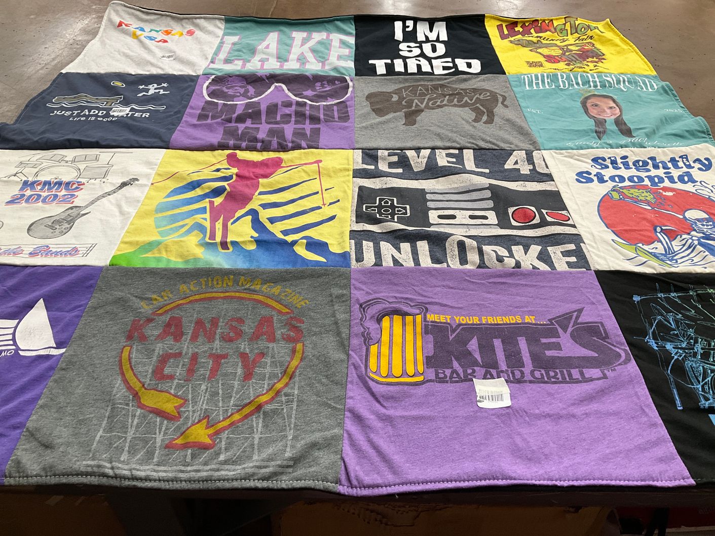T-shirt quilt with outdoors, lake activities themes by Monica from KS