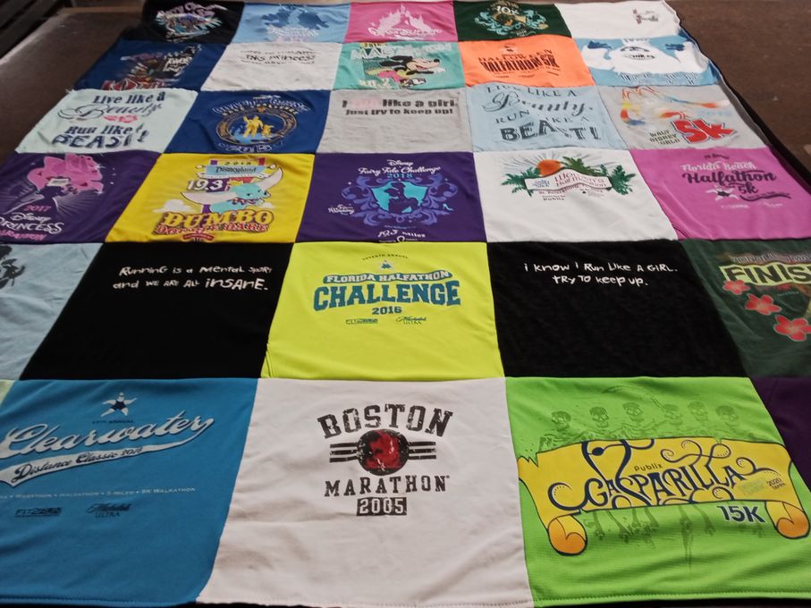 T-shirt quilt with running, marathons themes by Karena from FL