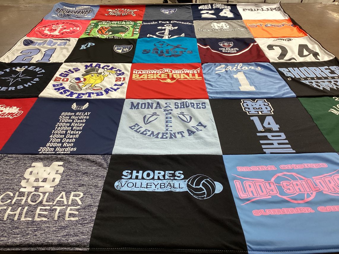 T-shirt quilt featuring mona shores volleyball, mona shores basketball by Michelle from MI